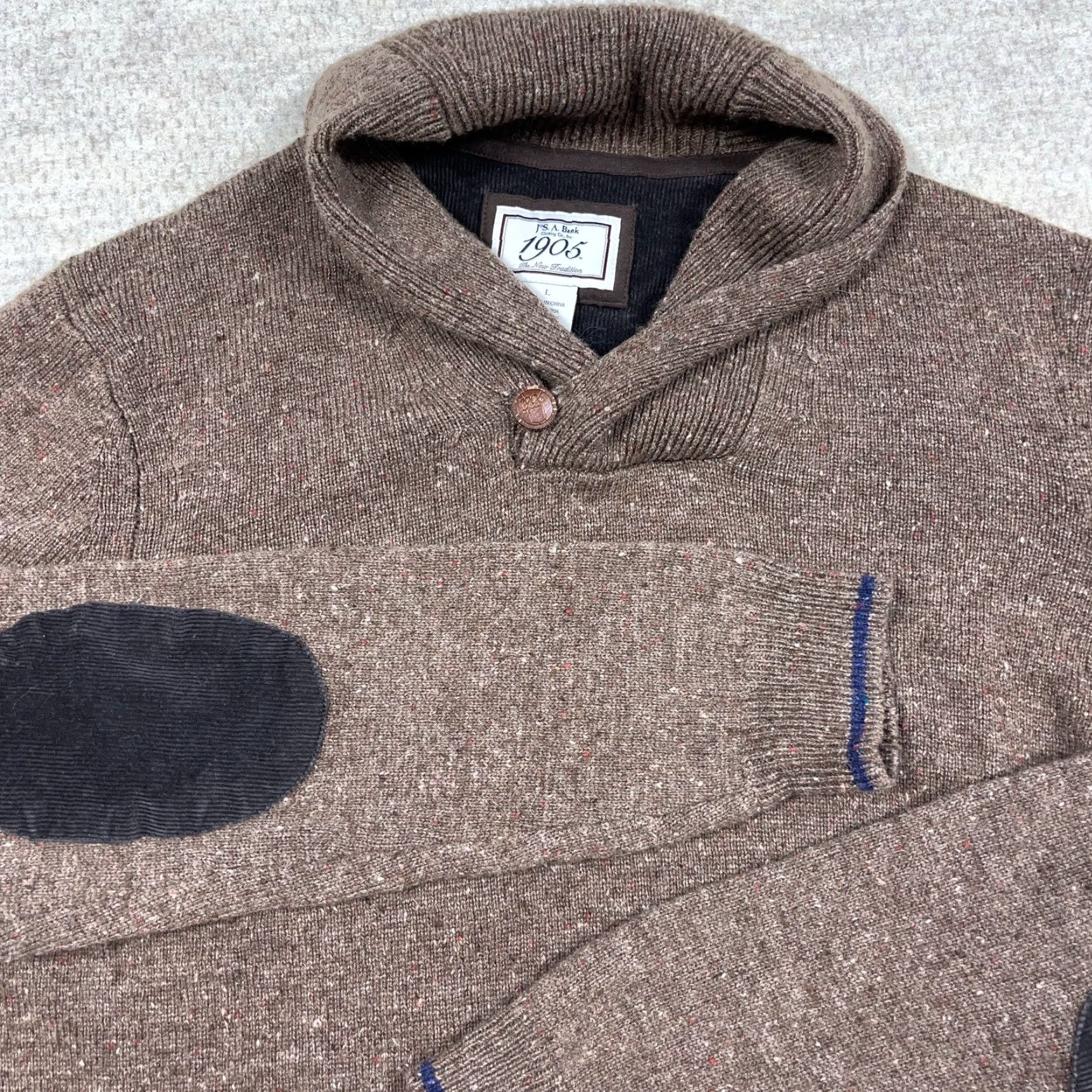 Jos. A. Bank Jos A Bank Sweater Men Large Brown Wool Knit Pullover Shawl Neck 1905 Knit Style Pullover 1/4 Zip Buttons Logo Zipper - Regular Fit - Mens Size US L / EU 52-54 / 3 - 2 Thumbnail
