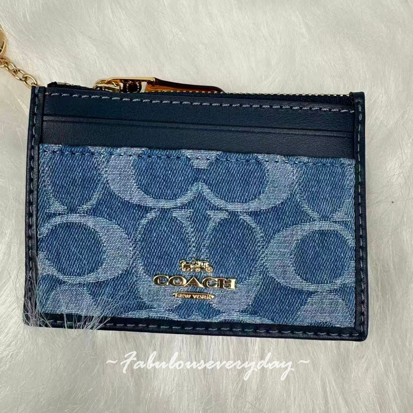 Coach Coach Mini Skinny Id Case In Signature Denim With Keyring Size ONE SIZE - 3 Thumbnail