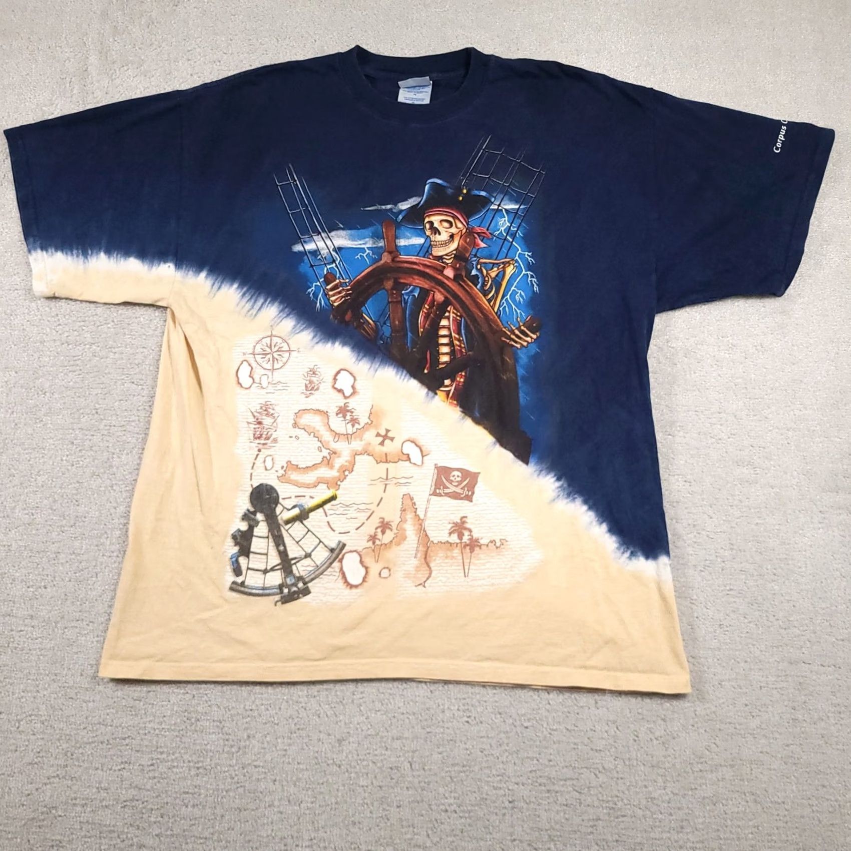 Vintage VINTAGE Pirate Skeleton Shirt Mens XL Map Nautical Compass Graphic Corpus Christi Tee Size US XL / EU 56 / 4 - 2 Thumbnail