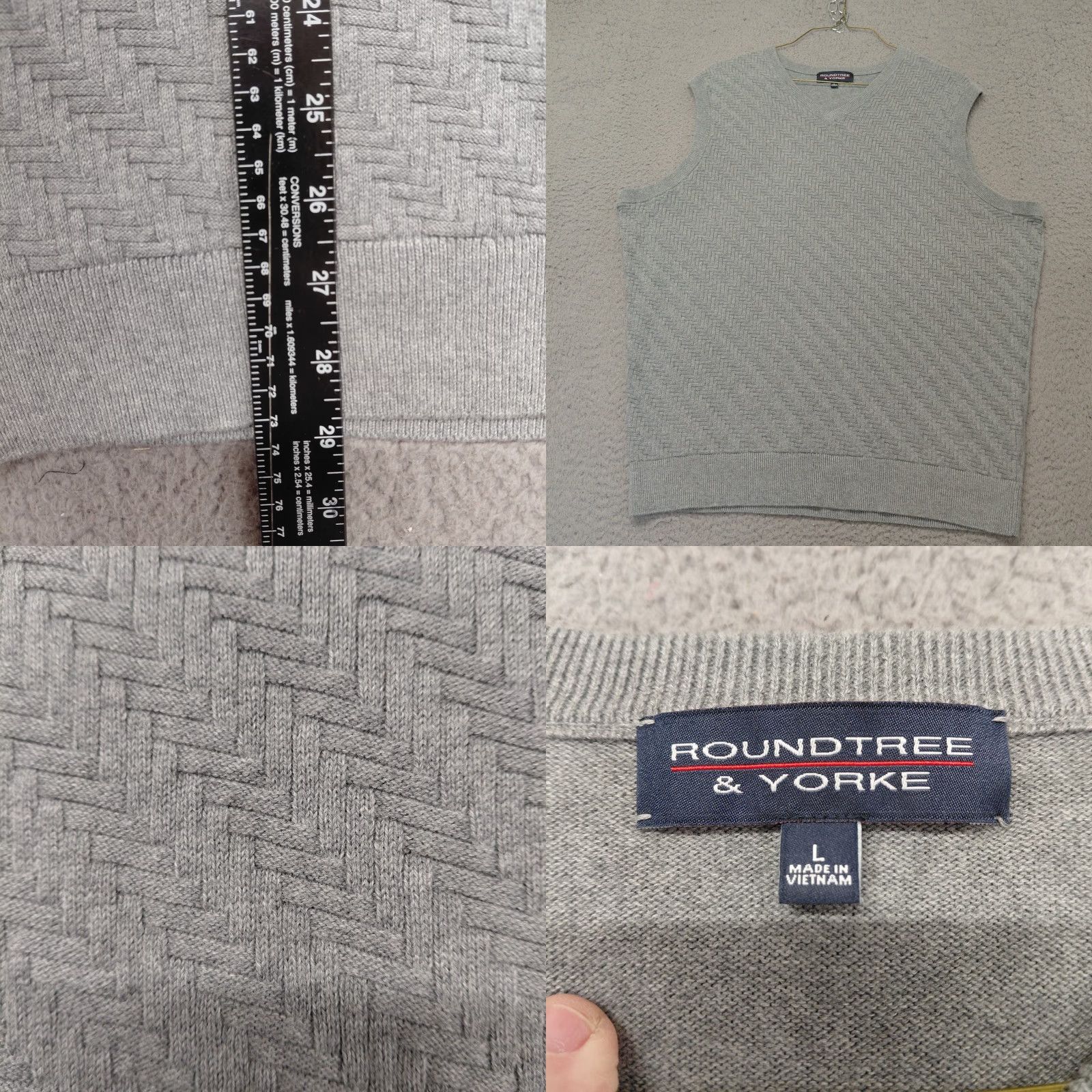 Roundtree & Yorke Rountree & Yorke Sweater Vest Mens Large Heather Grey 100% Cotton Classic Knit Vest, V-Neck, Sleeveless, Cable-Knit, Regular Fit, All Seasons, Gray Size US L / EU 52-54 / 3 - 8 Thumbnail