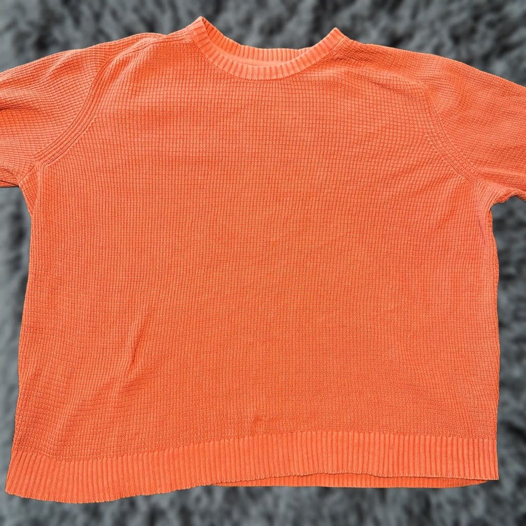 Vintage LL Bean Sweater Mens XXL Orange Cotton Waffle Knit Crewneck Sunwashed Textured Vintage? Size US XXL / EU 58 / 5 - 1 Thumbnail