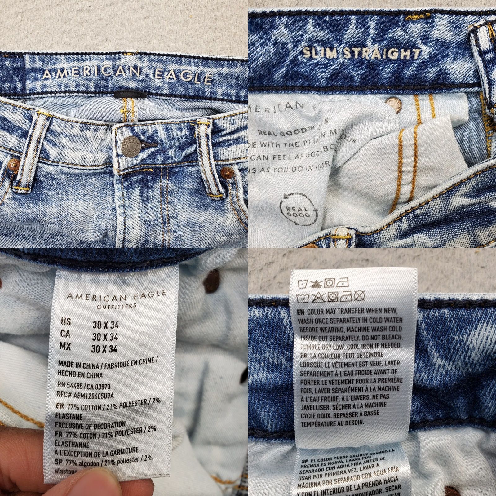 American Eagle Outfitters American Eagle Outfitters Straight Jeans Men 30/34 Blue Denim Slim Fit Acid Wash Size US 30 / EU 46 - 8 Thumbnail