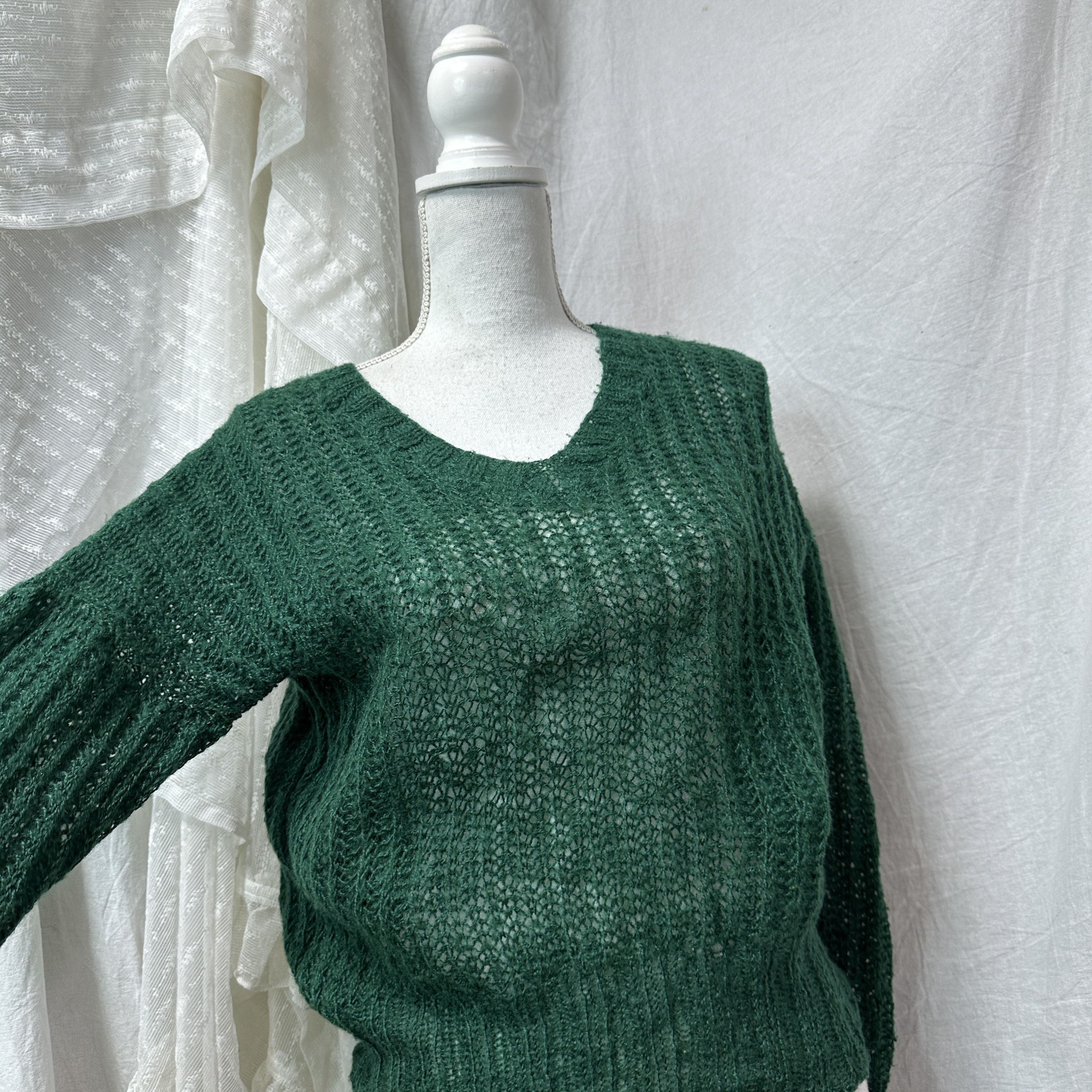 Vintage Vintage Mesh Loose Knit Forest Green Sweater Y2K Size M / US 6-8 / IT 42-44 - 5 Thumbnail