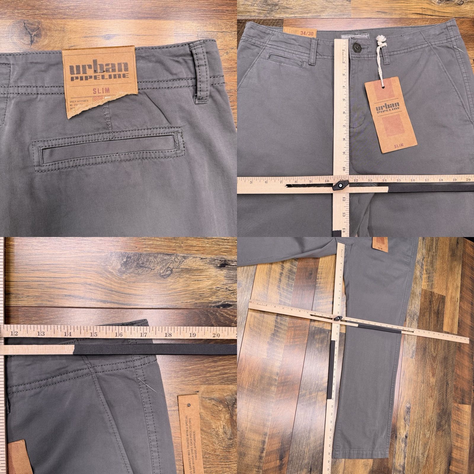 Vintage Urban Pipeline Pants Mens 34x30 Gray Slim Straight Chino Twill Cotton Mid Rise Zip Casual New Size US 34 / EU 50 - 8 Thumbnail