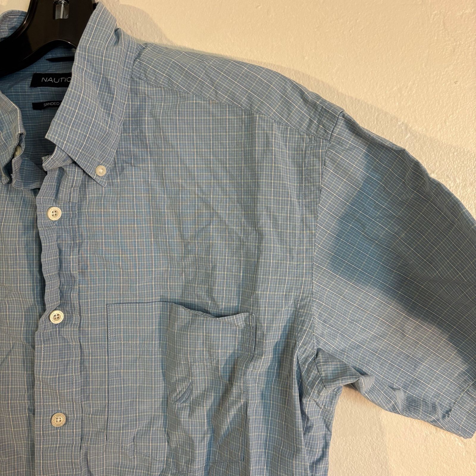Nautica Nautica Sanded Poplin Blue Gingham Button Up Short Sleeve Size US M / EU 48-50 / 2 - 2 Thumbnail
