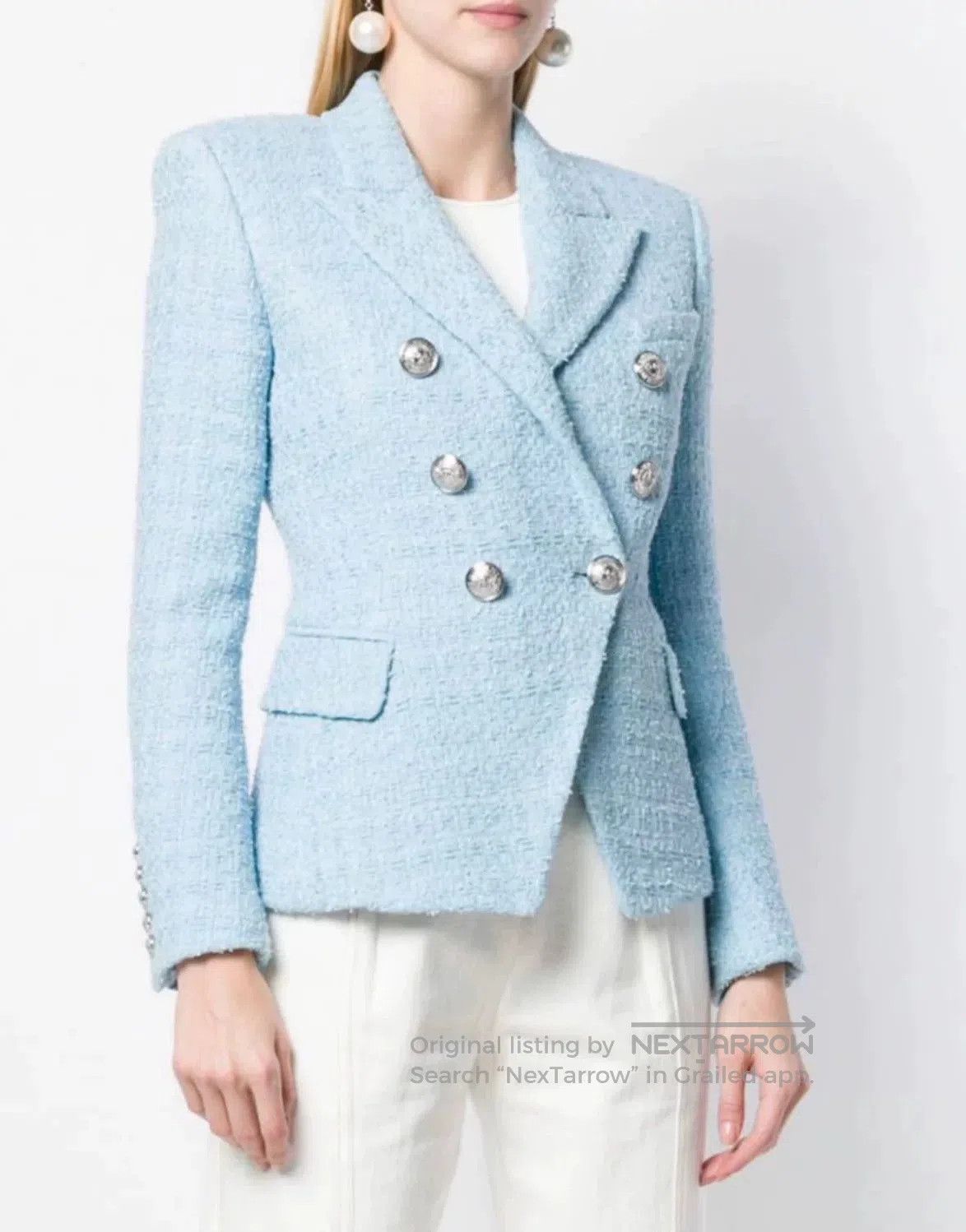 Balmain Balmain Sky Blue Tweed Jacket Size 36. Size XS / US 0-2 / IT 36-38 - 1 Thumbnail