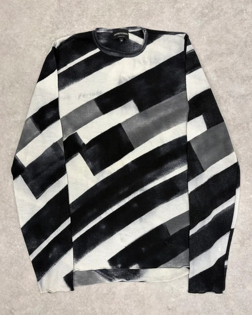 Emporio Armani Emporio Armani Black & White Diagonal Striped Wool Sweater Size US M / EU 48-50 / 2 - 1 Thumbnail