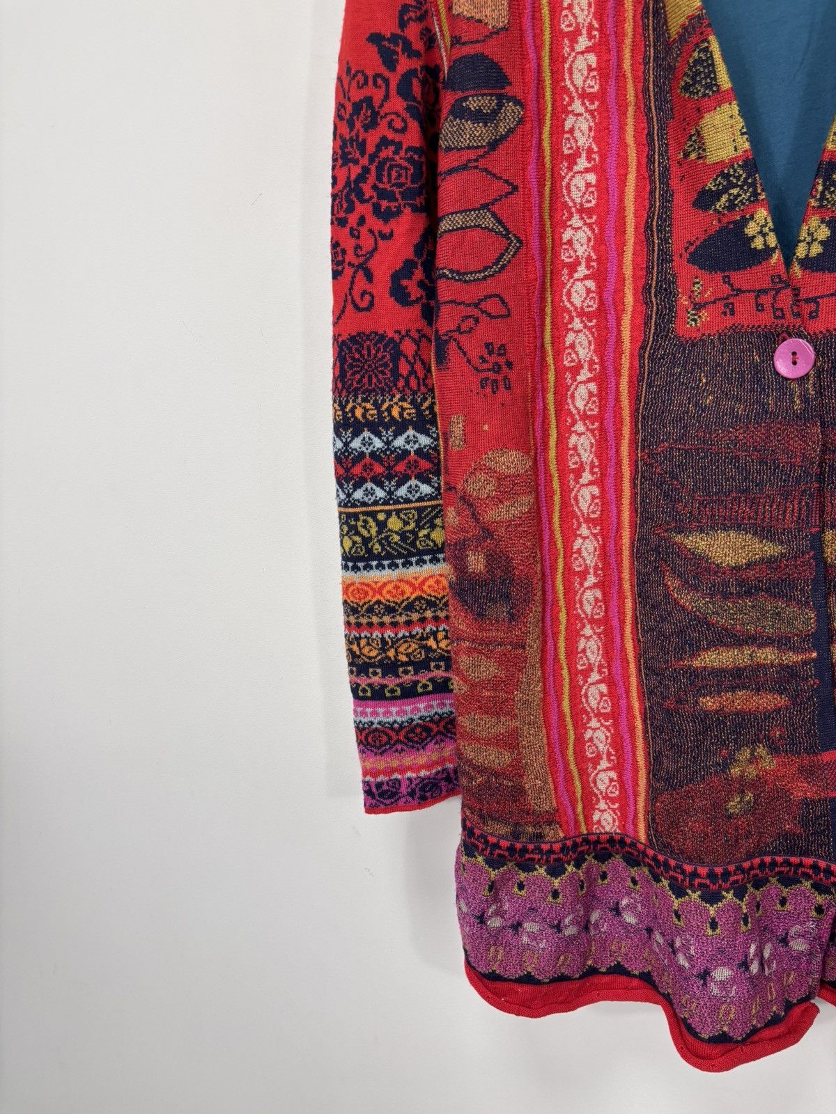 Other Ivko Women’s Red Folk Knit Cardigan Sweater Floral Jacquard Size M / US 6-8 / IT 42-44 - 4 Thumbnail