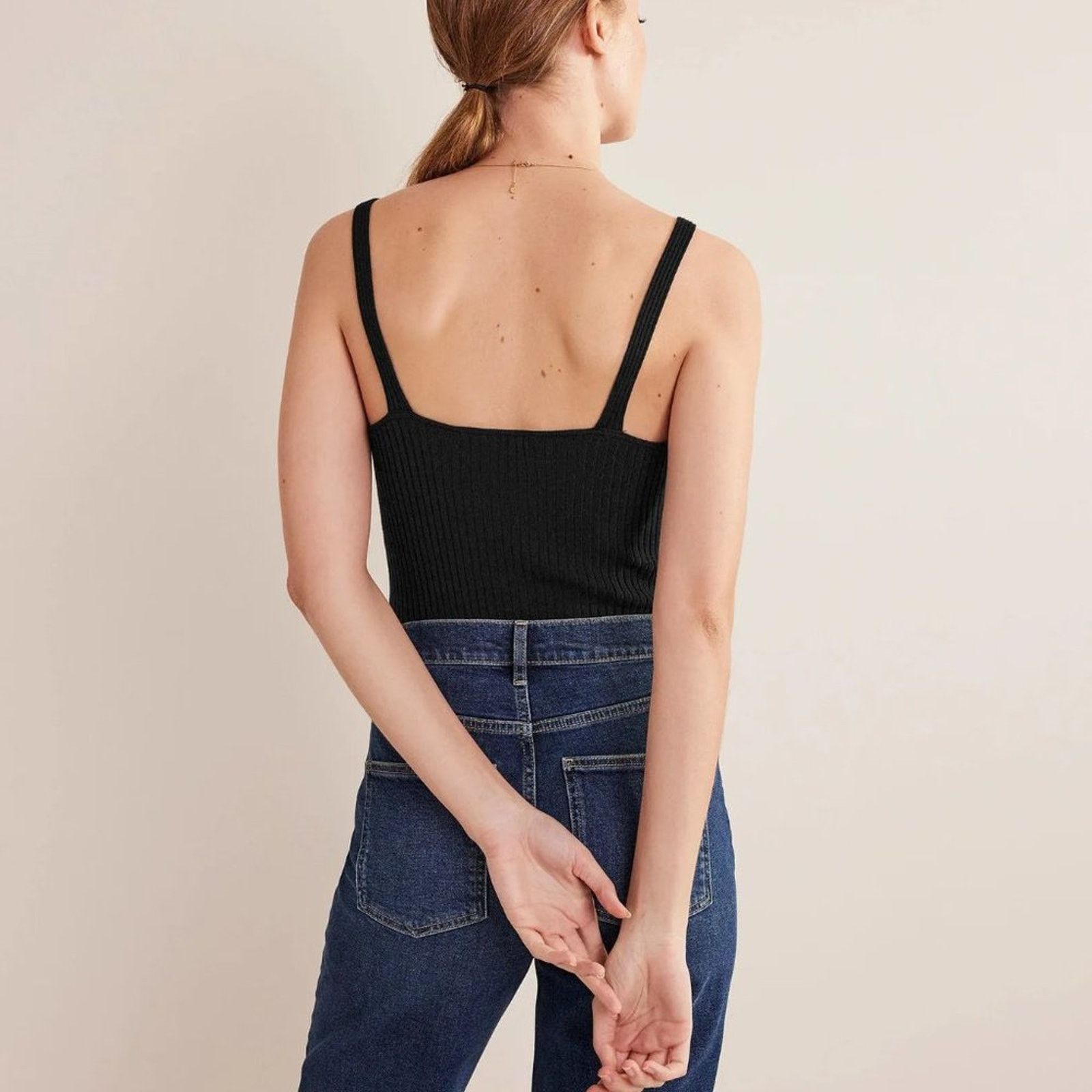 Nordstrom RUMOR Women's Black Rib Knit Vest Top Sz M Size M / US 6-8 / IT 42-44 - 2 Thumbnail