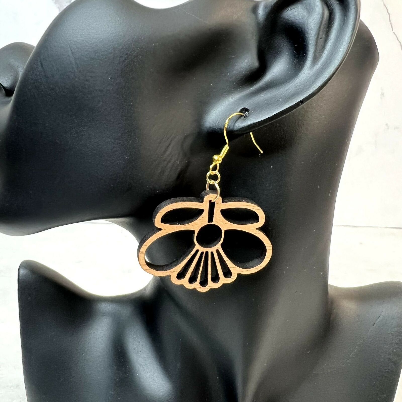 Handmade Wooden Flower Cutout Dangle Earrings Size ONE SIZE - 1 Thumbnail