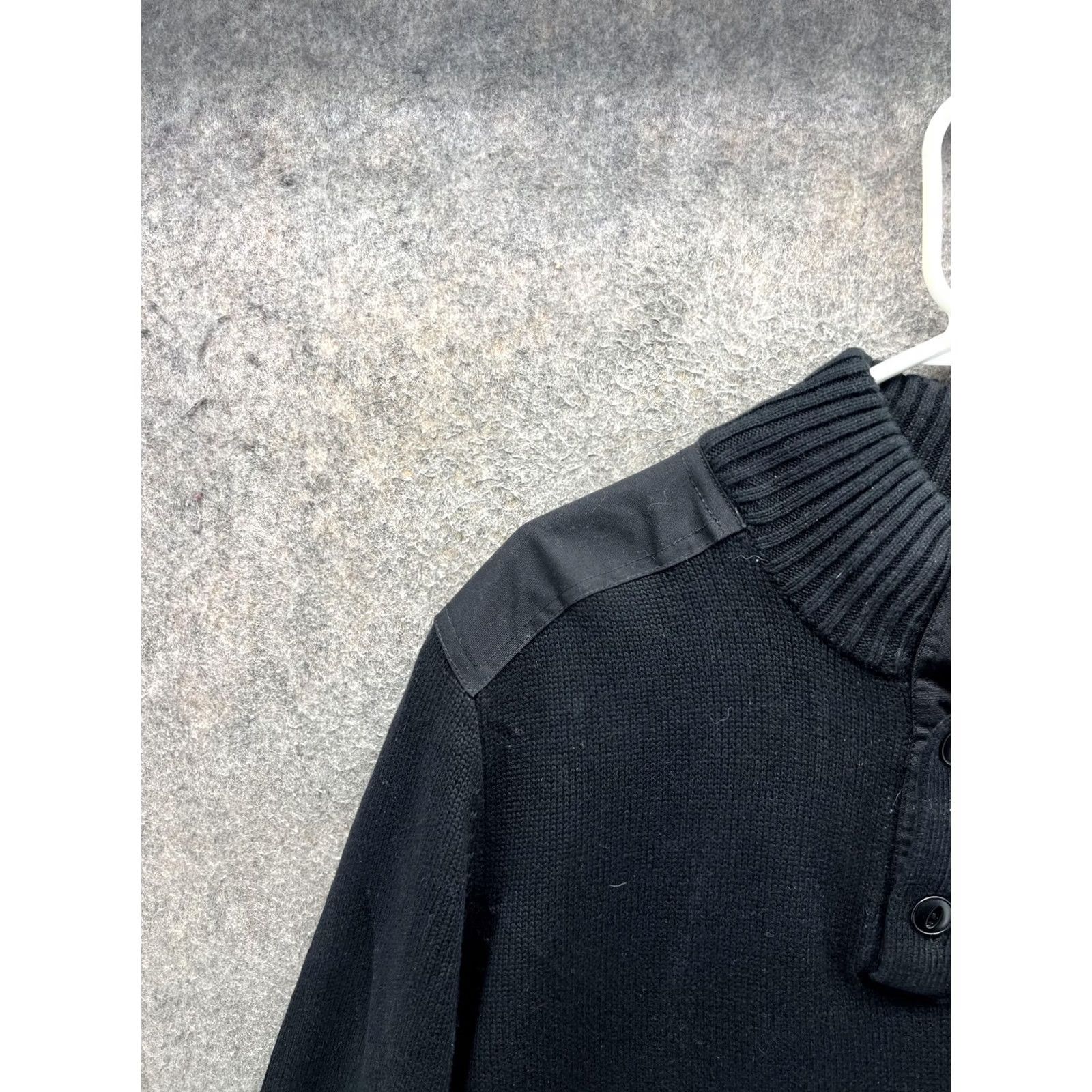 Converse Converse One Star Mens XL Black Henley Mock Neck Shoulder Patch Knit Sweater Size US XL / EU 56 / 4 - 7 Thumbnail