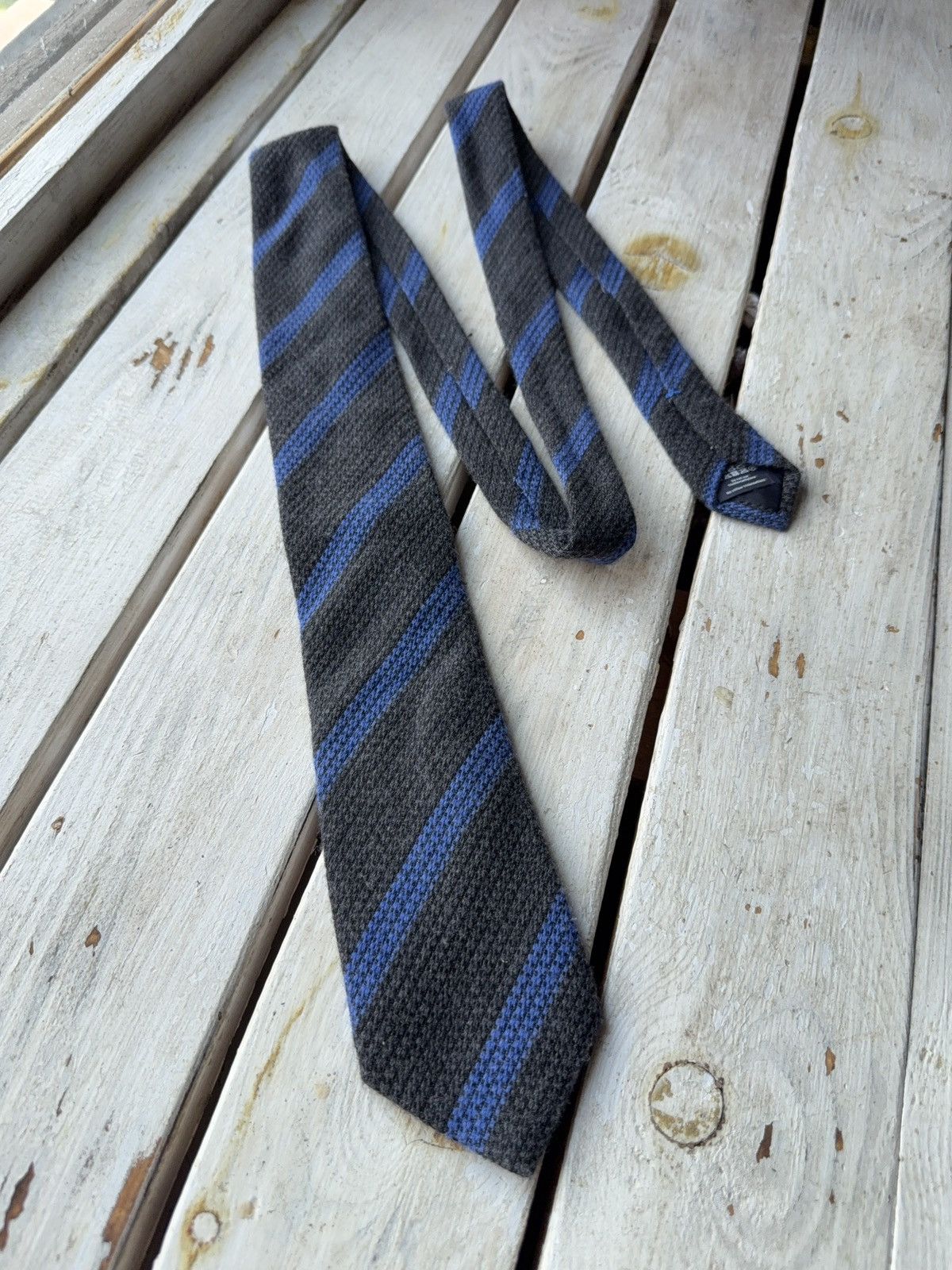 Hackett Hackett London Wool Silk Tie Made in Italy Gray Blue Stripes Size ONE SIZE - 1 Thumbnail