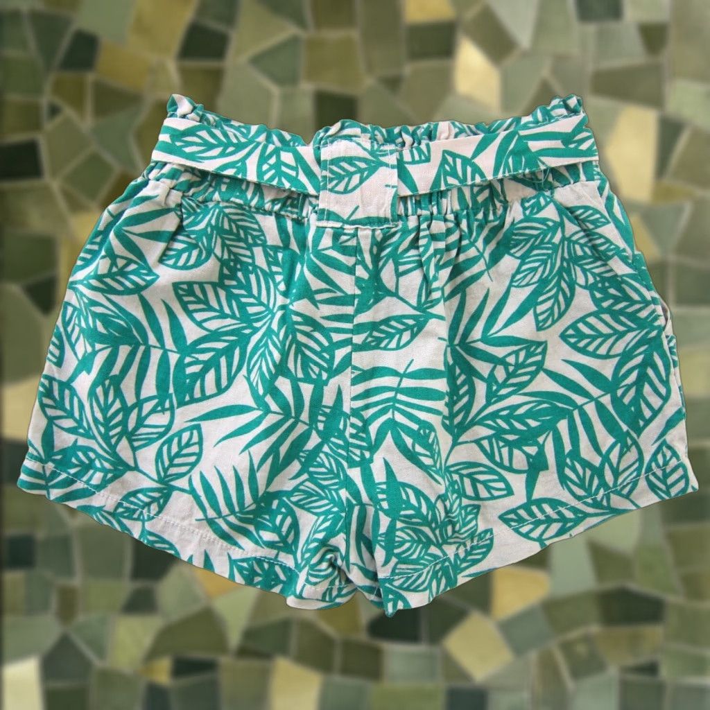 Vintage Cali 1850 Linen Green Ivory Floral High Rise Waist Pocket Chino Short Medium Womens Size 32" / US 10 / IT 46 - 1 Thumbnail
