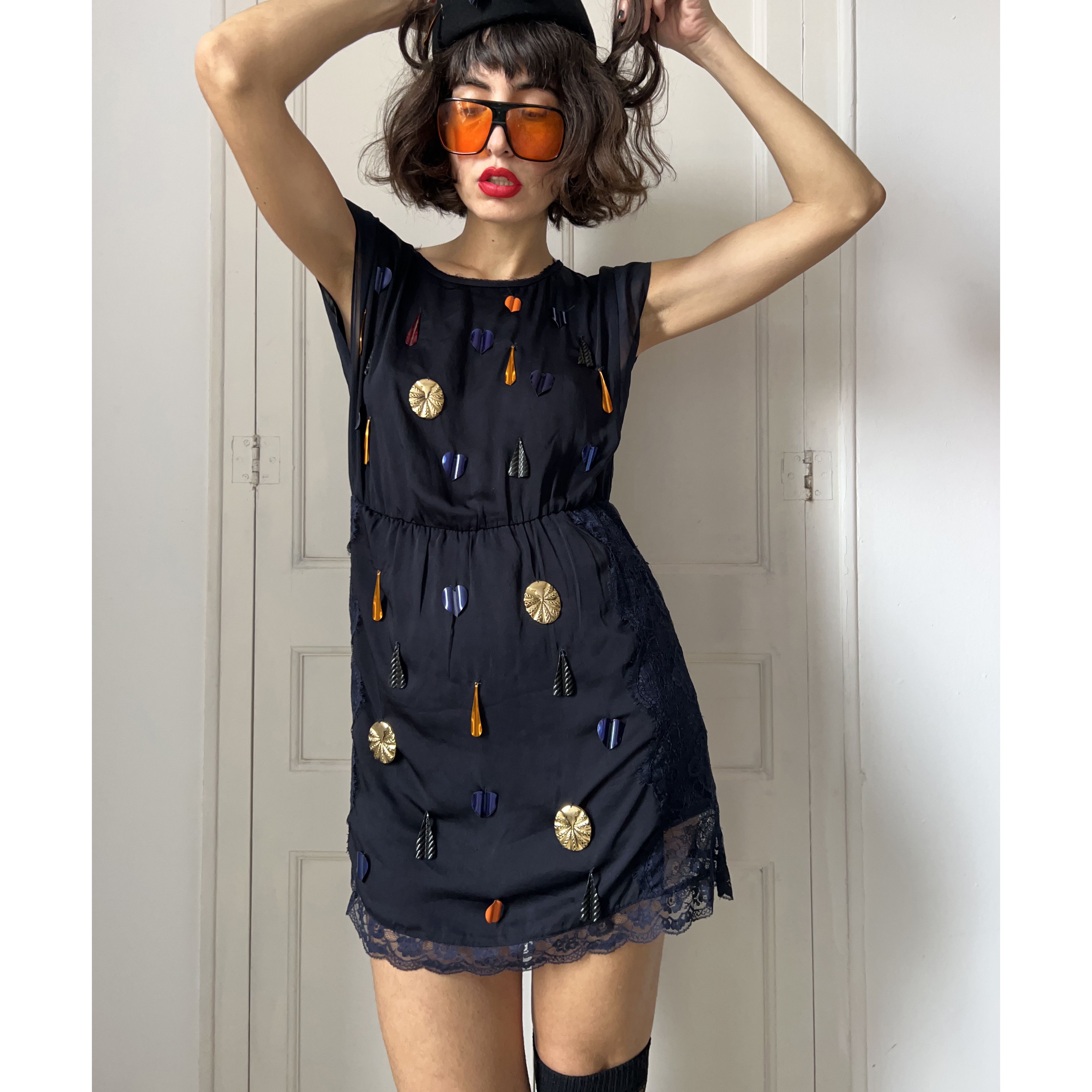 Custommade Reworked Y2K Navy Bling Mini Dress Size M / US 6-8 / IT 42-44 - 7 Thumbnail