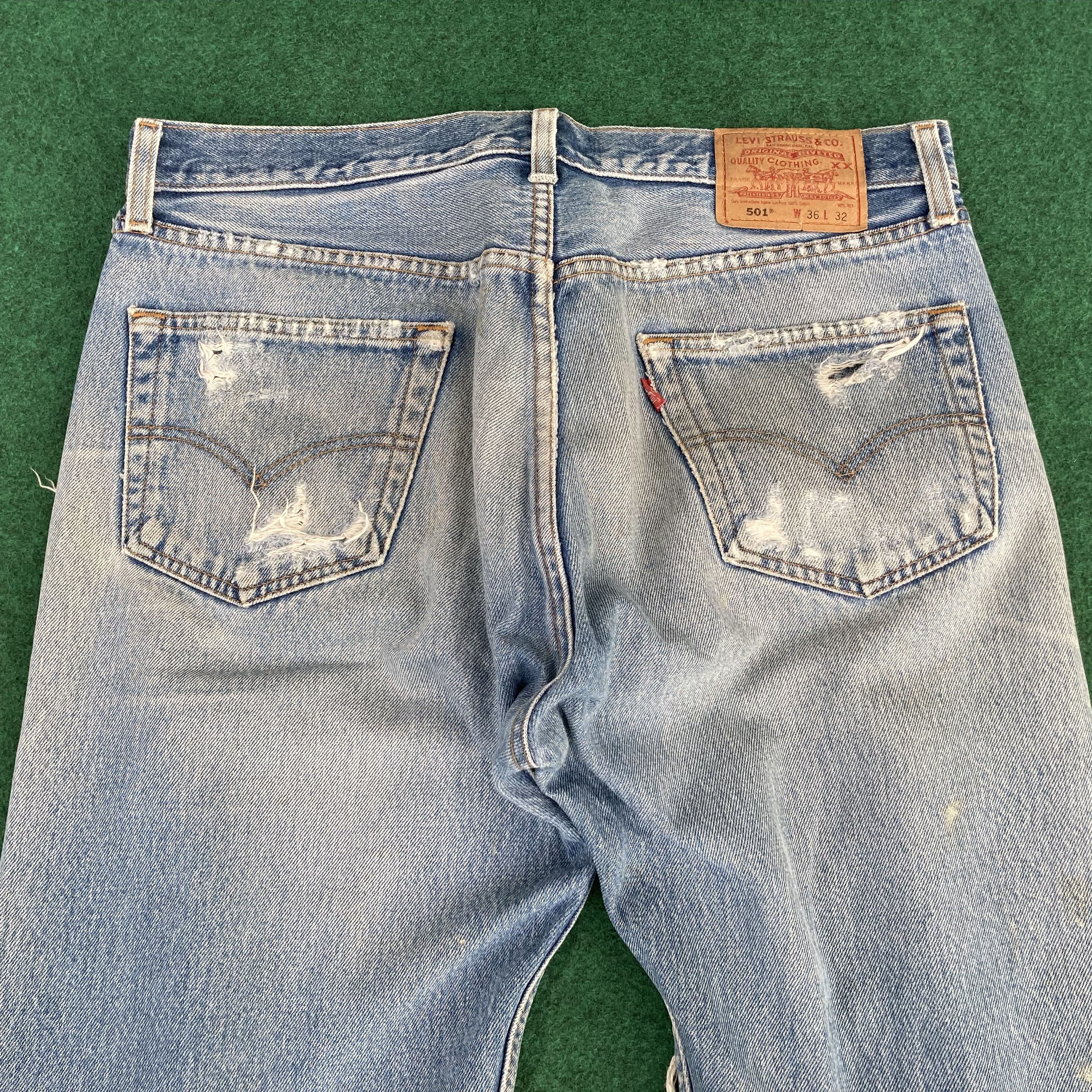 Levi's × Vintage 35x32 Vtg Levis 501 Faded Blue Ripped Punk Grunge Jeans Size US 35 - 10 Thumbnail