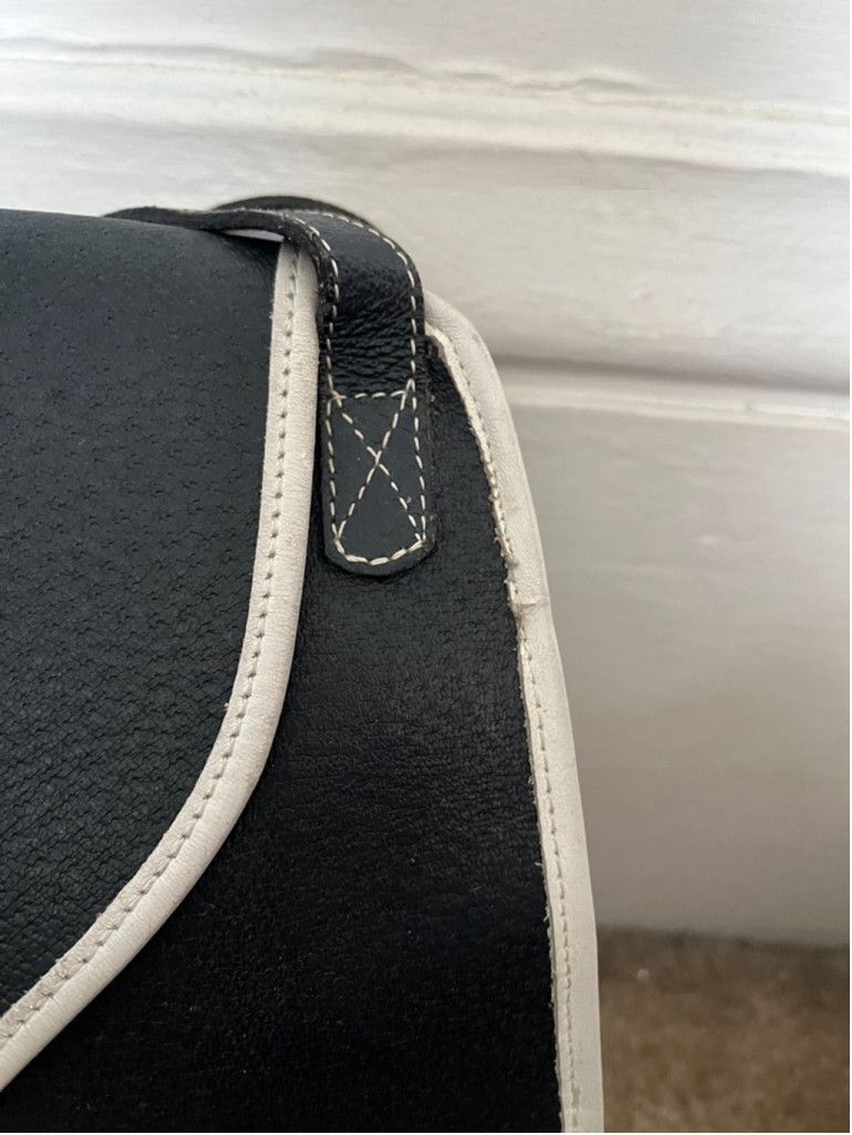 Vintage I magnin blue white leather front flap shoulder bag