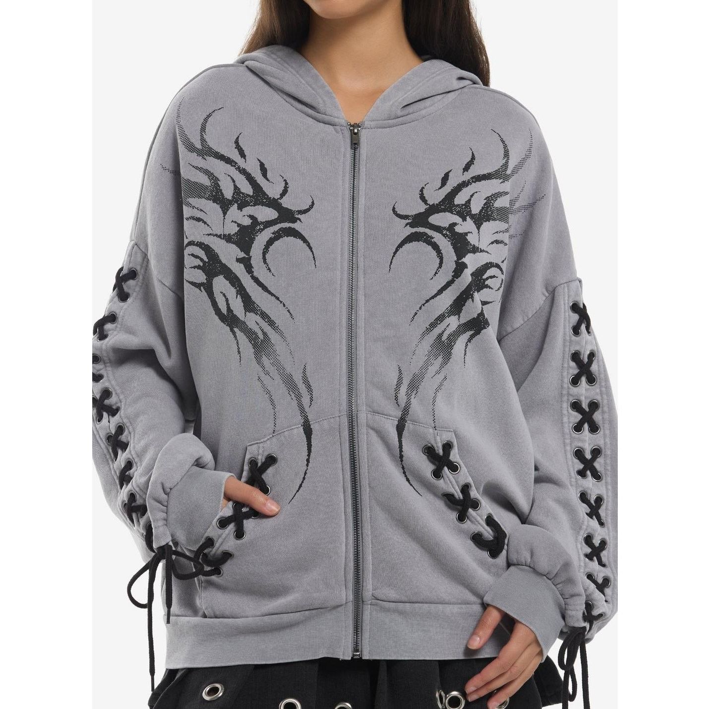 Hot Topic NWT Hot Topic Social Collision Tribal Lace-Up Girls Hoodie Size XL / US 12-14 / IT 48-50 - 1 Thumbnail