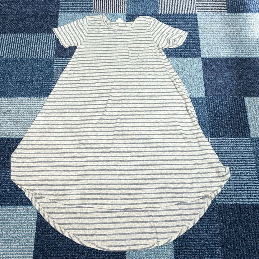 Vintage LuLaRoe Dress Womens XXS Gray Swing Hi-Low Crew Neck Striped Short Sleeves Size 24" / US 00 / IT 34 - 1 Thumbnail