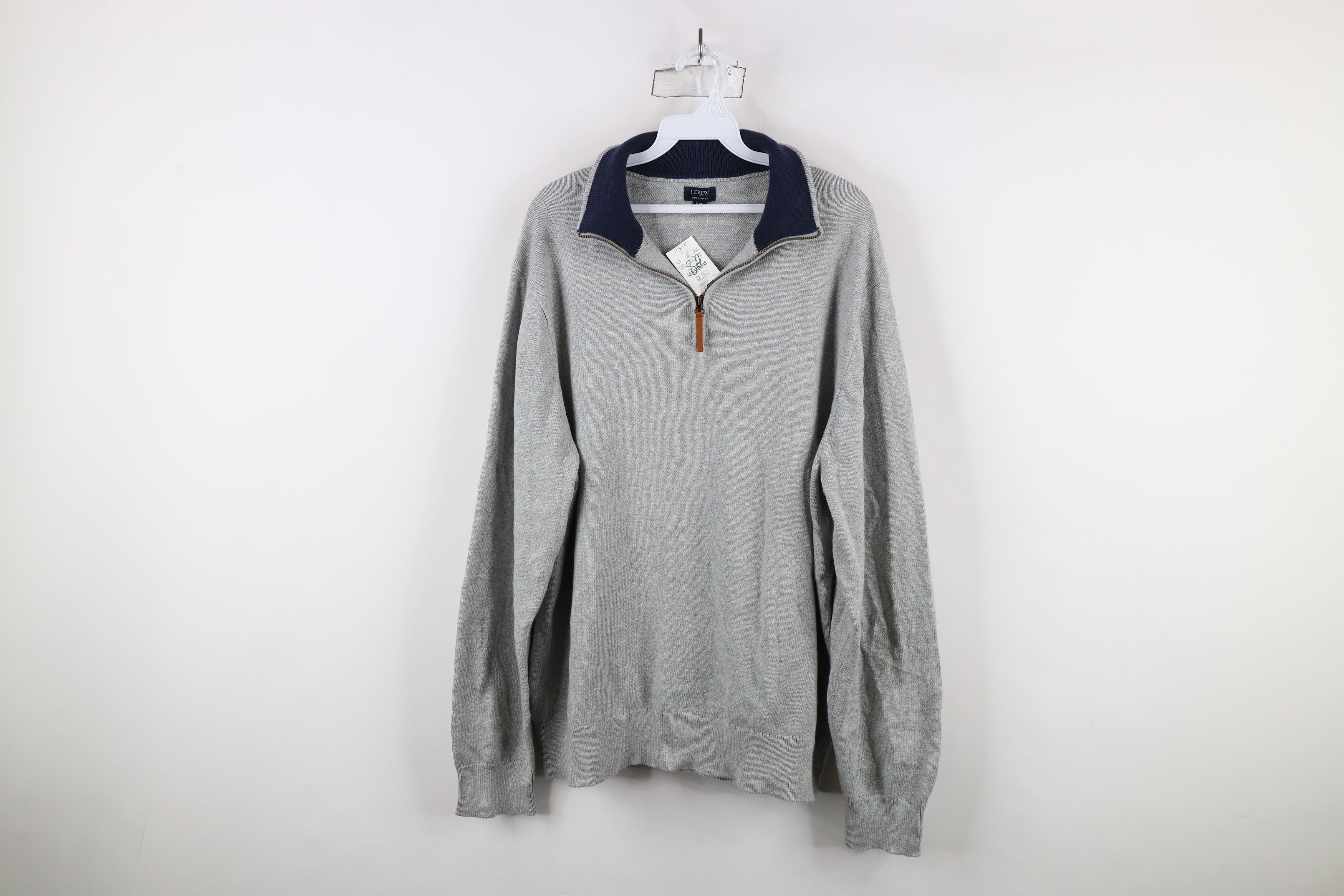 J.Crew × Vintage New J Crew Blank Cotton Knit Half Zip Pullover Sweater Gray Size US XXL / EU 58 / 5 - 1 Thumbnail