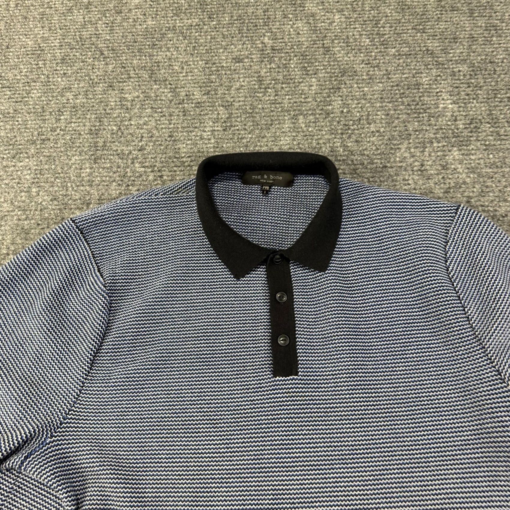 Rag & Bone rag & bone Shirt Mens 2XL Blue Polo Black Knit Stripe Heavyweight Stretch Size US XXL / EU 58 / 5 - 3 Thumbnail