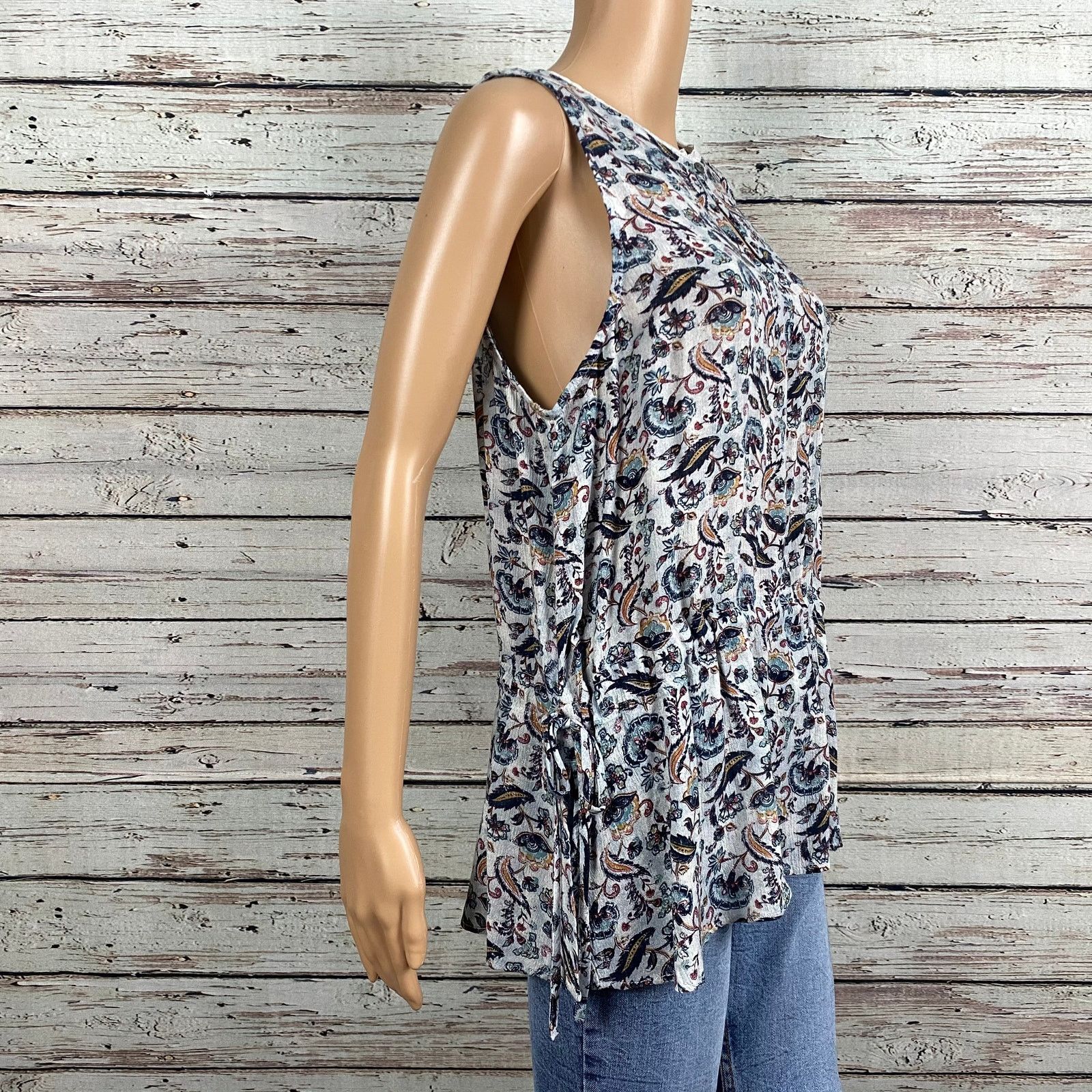 Other Susina Nordstrom Gray Floral Keyhole Peasant Shirt Large Size L / US 10 / IT 46 - 9 Thumbnail