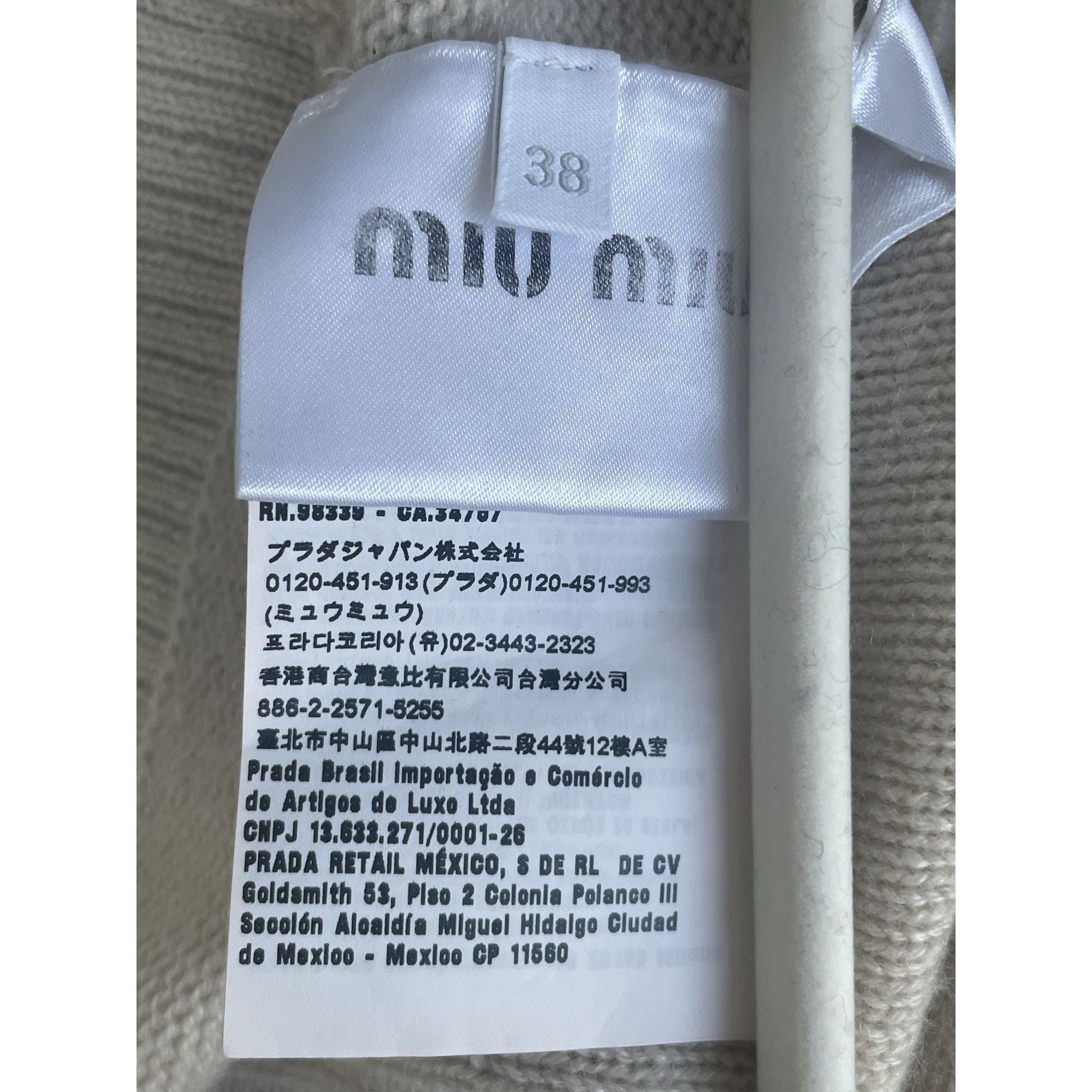 Miu Miu Miu Miu Beige Wool Button-Up Cardigan With Pink Crystal Logo Size XS / US 0-2 / IT 36-38 - 14 Thumbnail