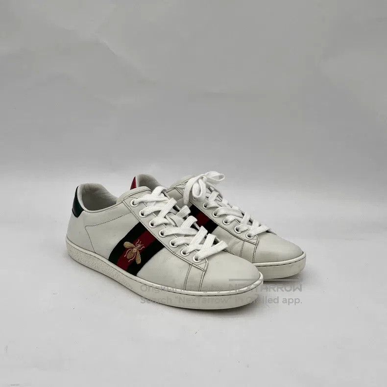 Gucci Gucci White striped bee embroidery lacing casual flat boar Size US 5.5 / IT 35.5 - 2 Thumbnail