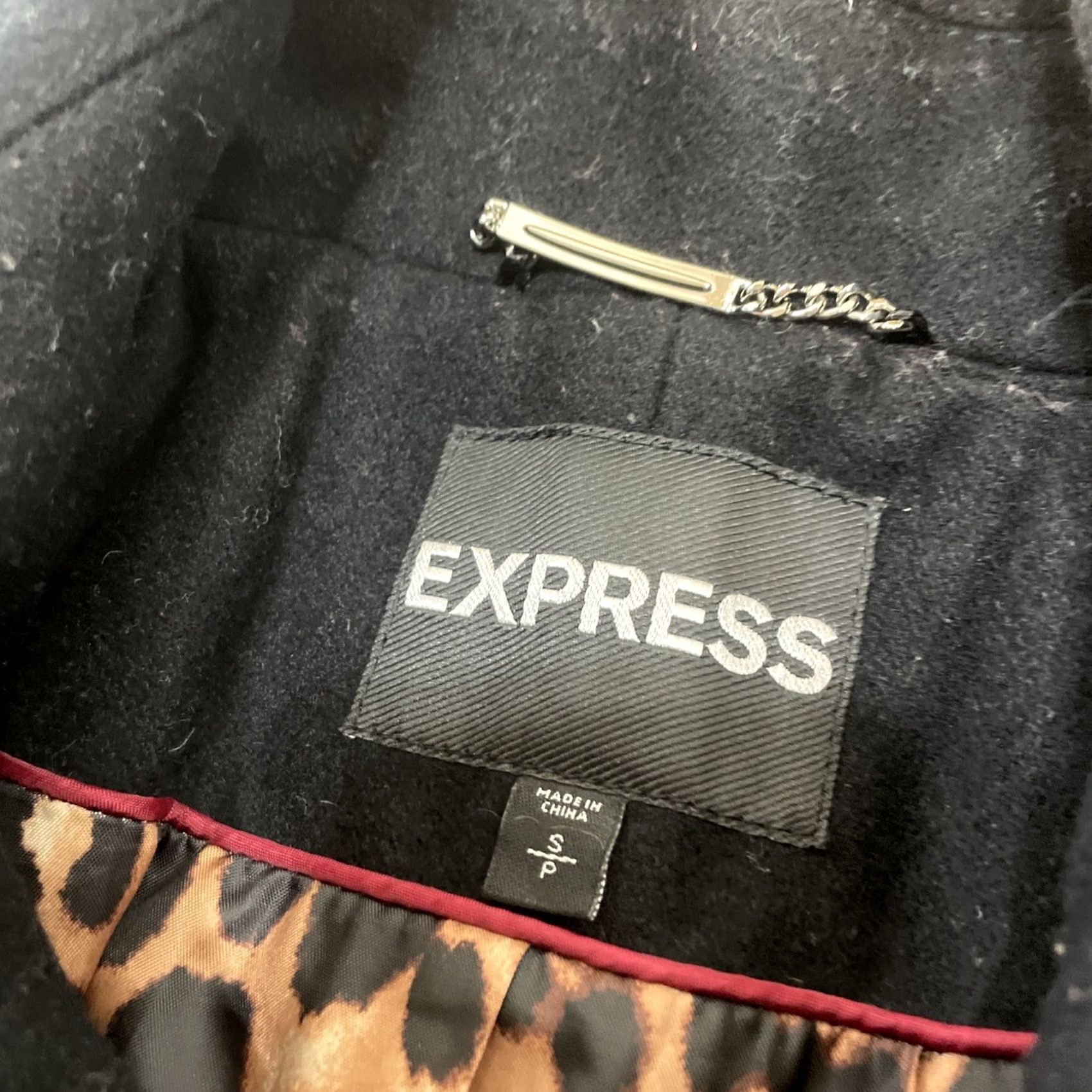 Express VINTAGE Express Wool Trench Peacoat Women S Black 10 Button Leopard Cheetah Lined Heavy Overcoat w/o Belt Coat Women Black xs? Size S / US 4 / IT 40 - 5 Thumbnail
