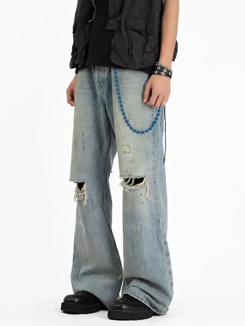 Designer × Japanese Brand Baggy Faded Washed Knee Ripped Jeans Size US 32 / EU 48 - 3 Thumbnail