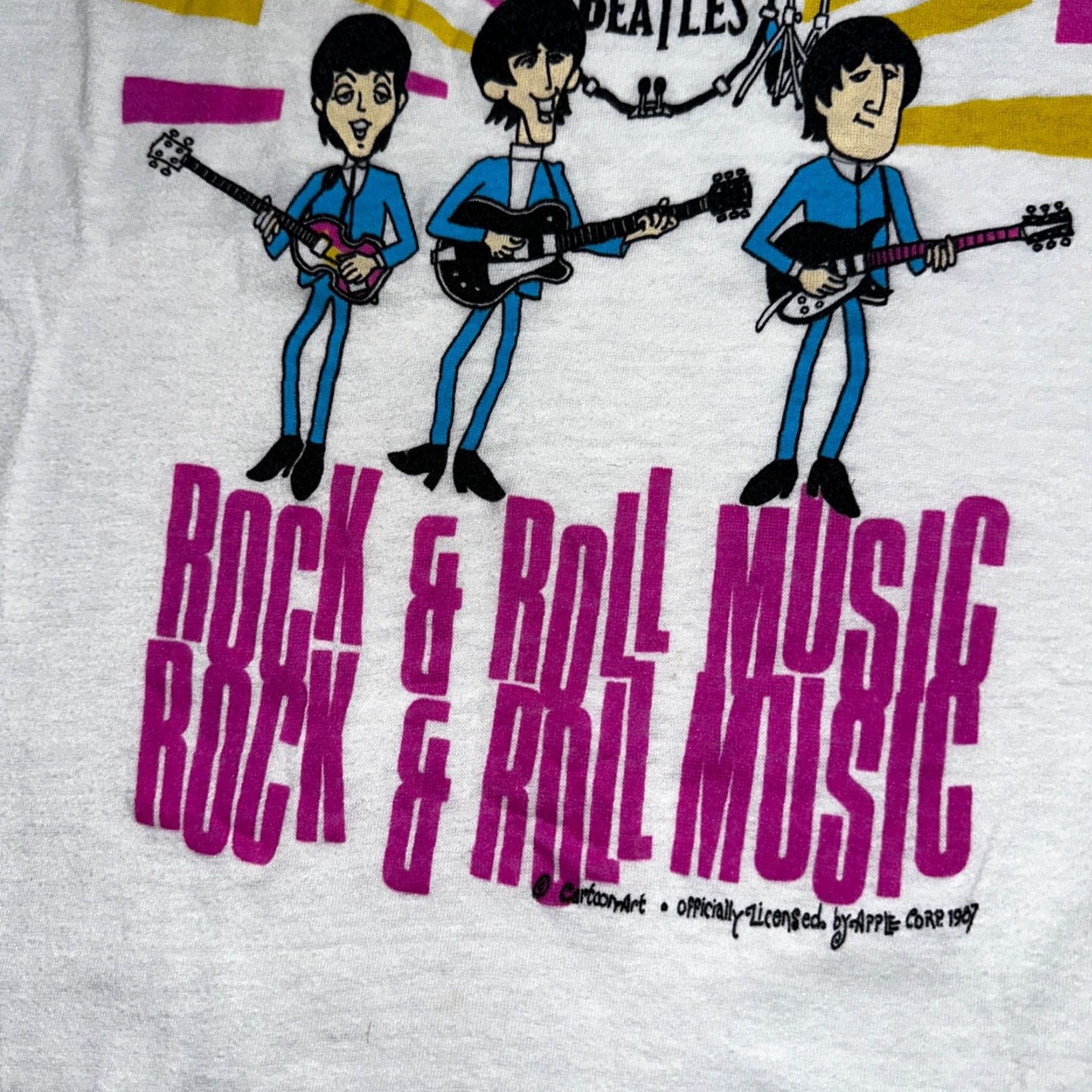 Vintage VINTAGE 1987 Beatles Rock & Roll Cartoon T-Shirt White S Graphic Print Regular Fit Mens Size US S / EU 44-46 / 1 - 3 Thumbnail