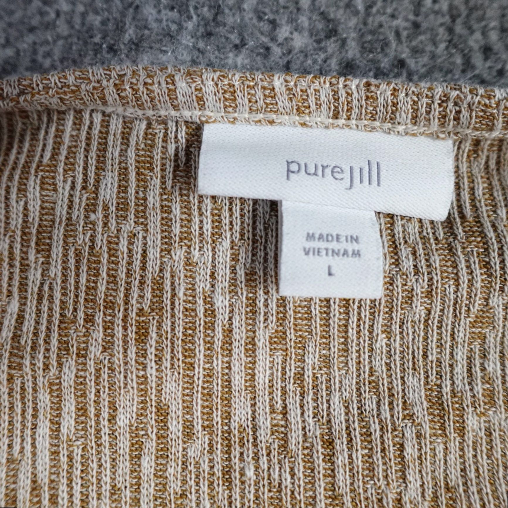 J. Jill J.Jill Womens Cardigan Sweater L Beige Linen Blend Knit Pockets Open Front Size L / US 10 / IT 46 - 4 Thumbnail