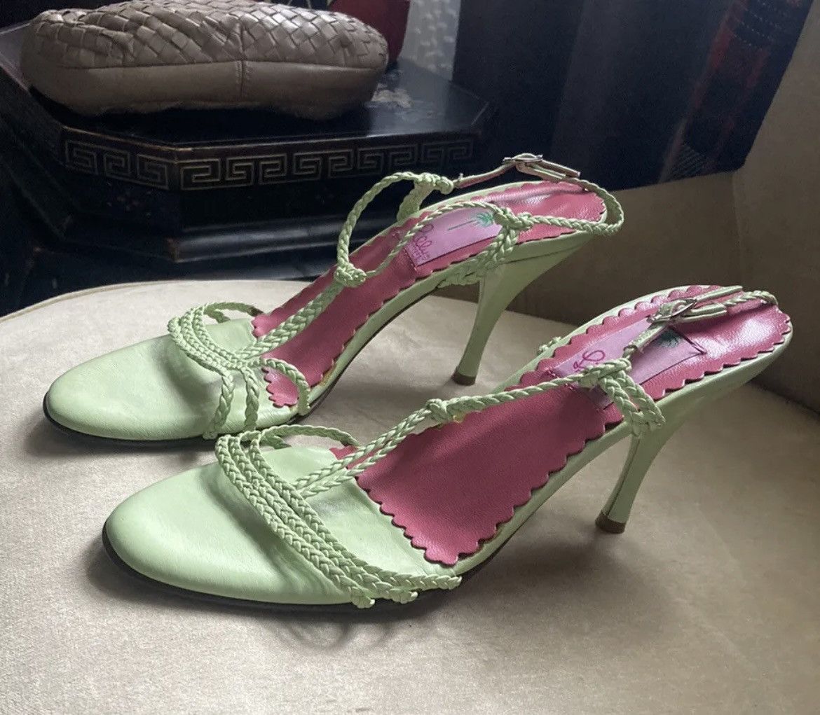 LILLY PULITZER Women's Green Weave Straps Stiletto Sandals