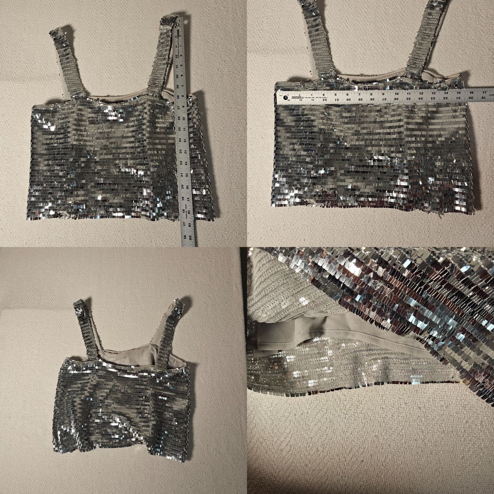 Zara VINTAGE Zara Silver Metallic Crop Top Women's S Sleeveless Tank Party Casual Modern Size S / US 4 / IT 40 - 8 Thumbnail