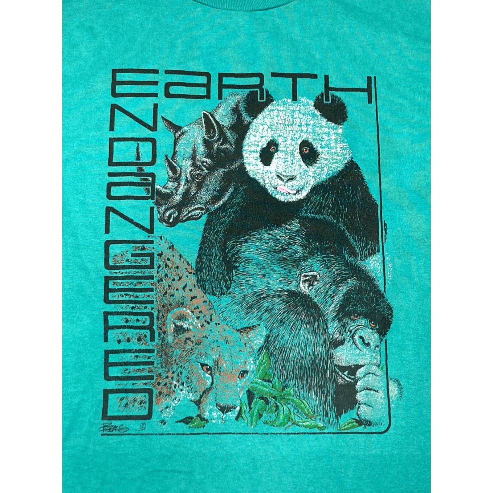 Vintage VINTAGE T-SHIRT Nature Endangered Earth Panda Rhino Animal Blue L Large Mens Stitch Size US L / EU 52-54 / 3 - 3 Thumbnail