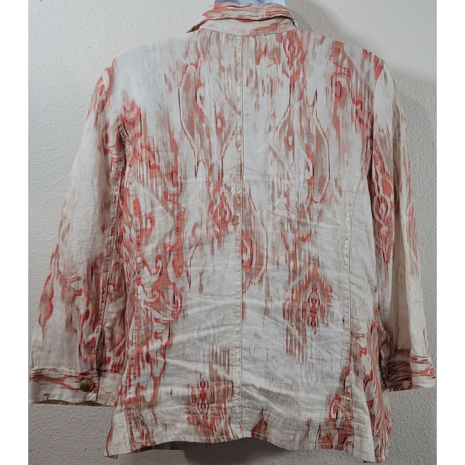 Chicos Chico's Cream Orange Abstract Half Snap Closure Jacket 2 L Size L / US 10 / IT 46 - 2 Thumbnail