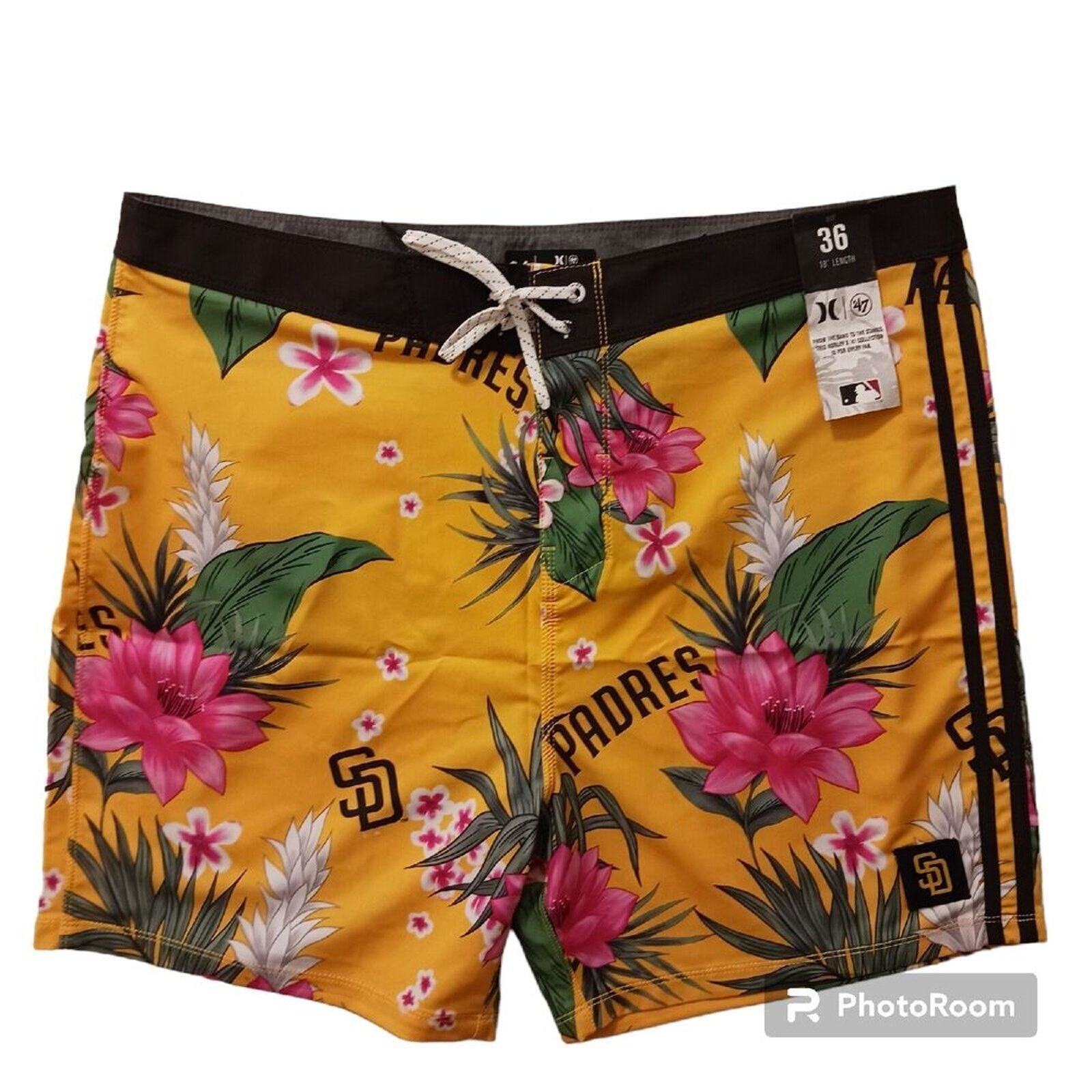 Hurley Hurley MLB Swim Trunks PADRES Mens 36 Yellow Tropical Floral Size US 36 / EU 52 - 7 Thumbnail