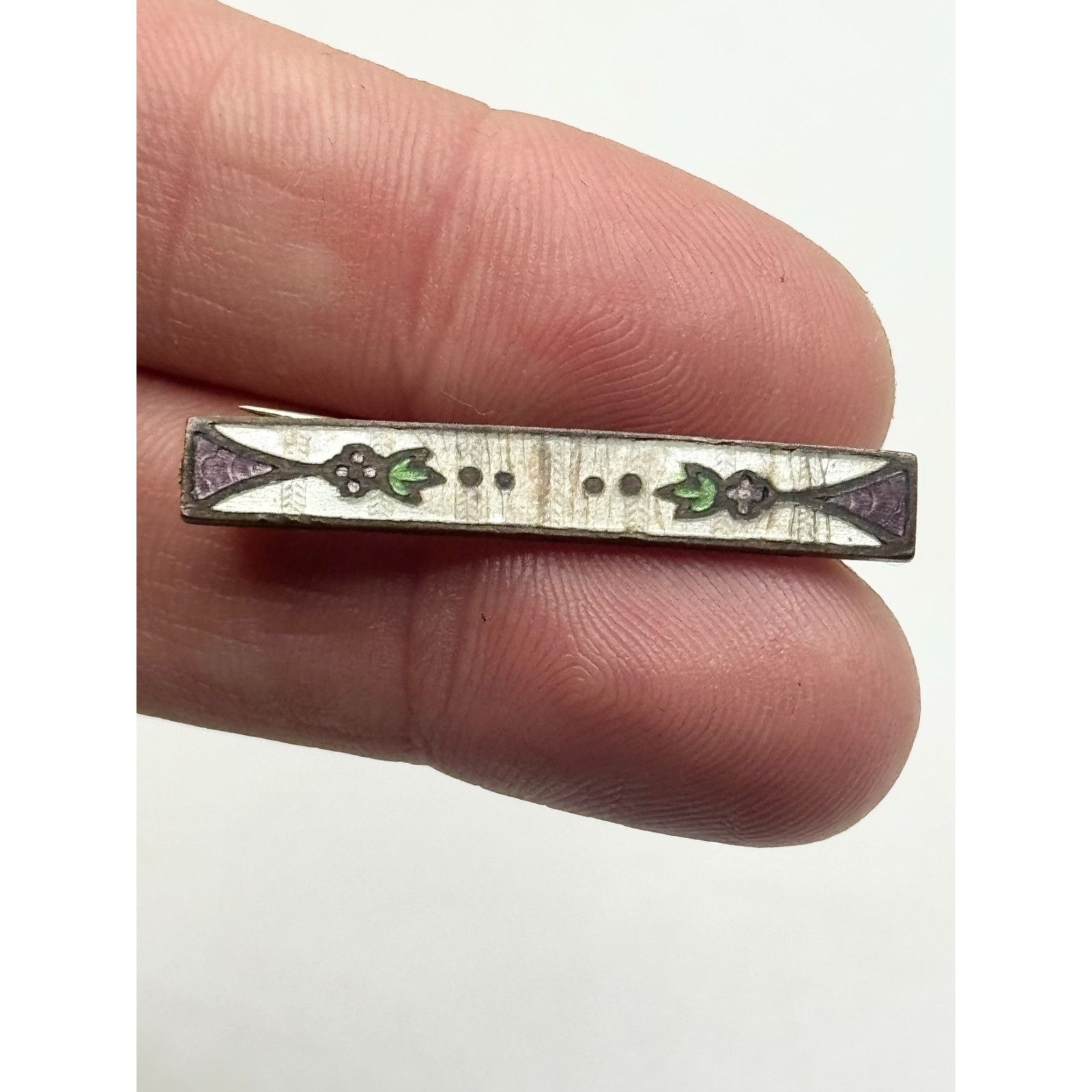 Vintage Estate Guilloche enamel floral bar pin Size ONE SIZE - 2 Thumbnail