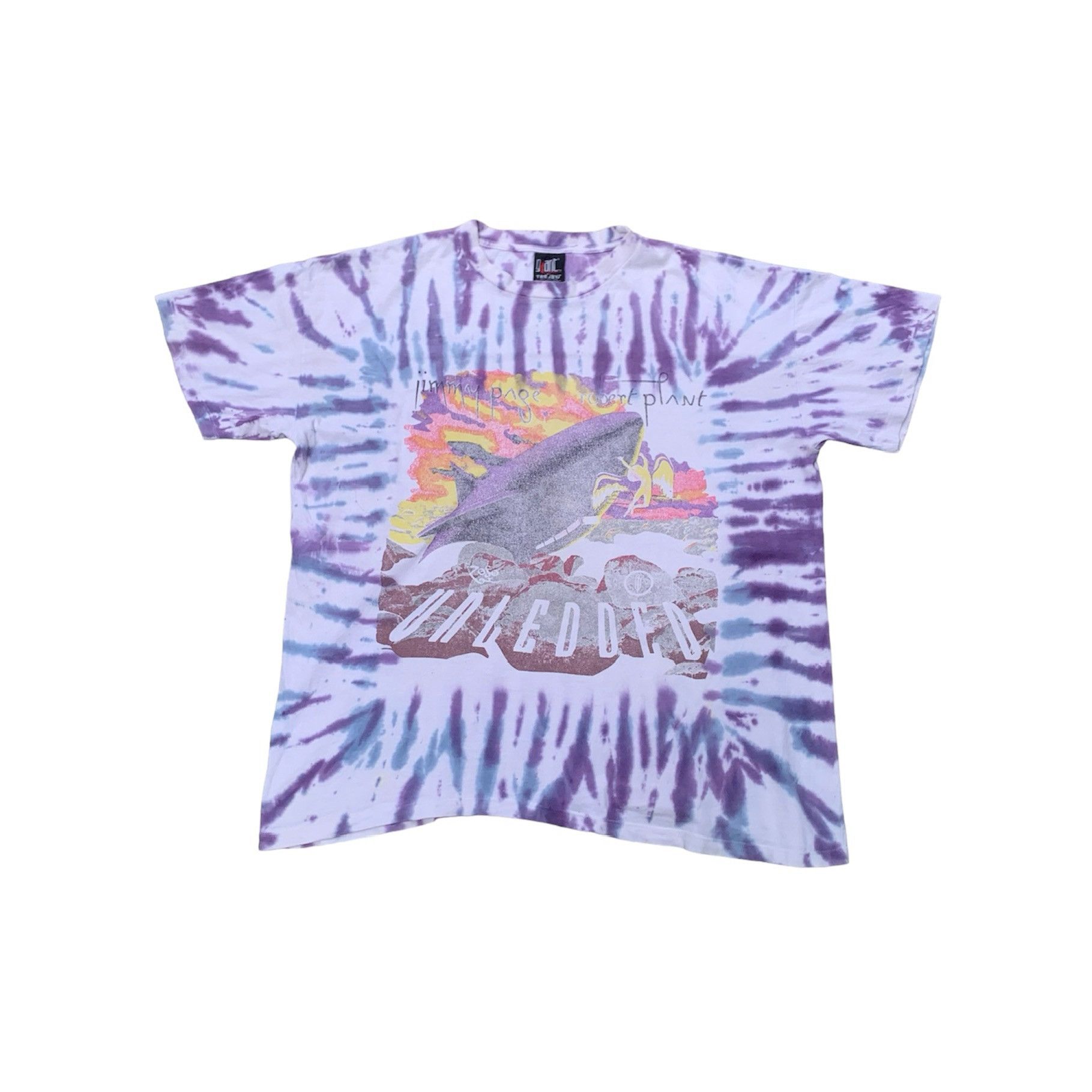 image of Band Tees x Led Zeppelin Vintage Jimmy Page Robert Plant Unledded Tour Band Tshirt in Tie Dye (Size