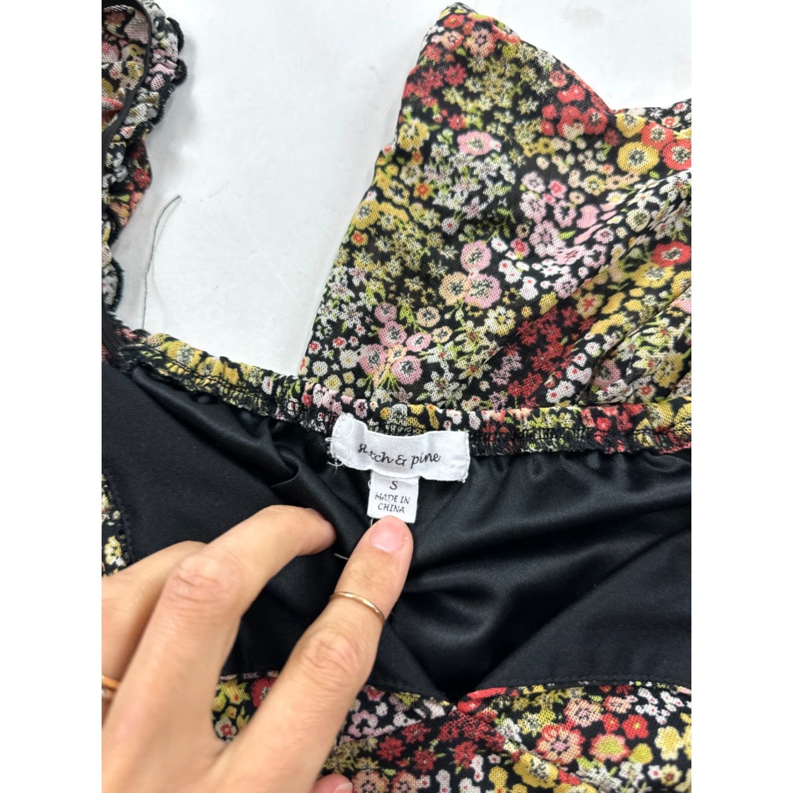 Vintage Stitch Pine Dress Womens Small Multi Floral Stretch Off Shoulder Maxi Slit Size S / US 4 / IT 40 - 3 Thumbnail