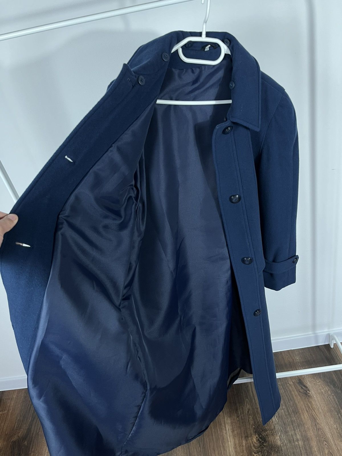 Designer Vintage Navy Wool Overcoat by Park Lane – Classic Design Size L / US 10 / IT 46 - 8 Thumbnail