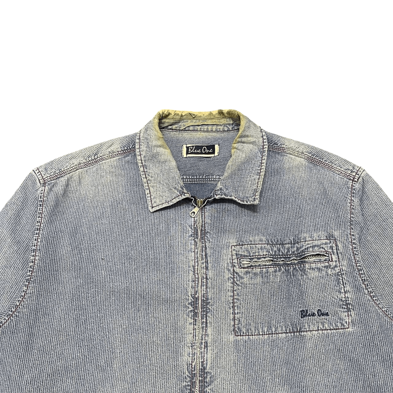 Japanese Brand Vintage Blue One Hickory Striped Lampo Zipper Jacket Size US L / EU 52-54 / 3 - 2 Thumbnail
