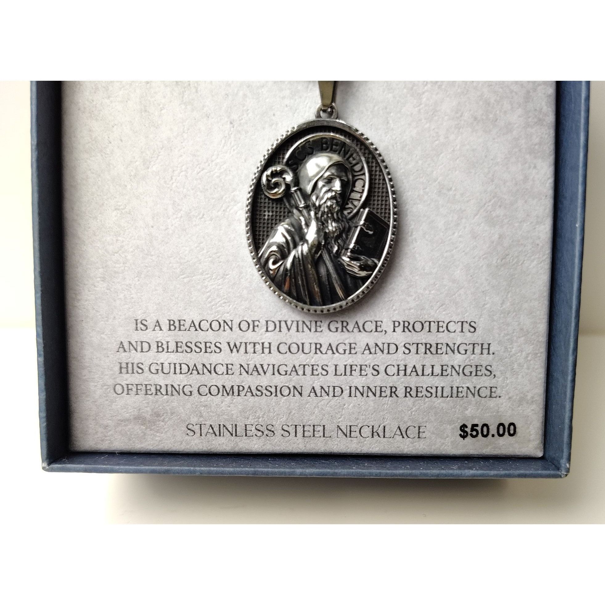 Other Slate Mens Saint Benedict 24 Inch Stainless Steel Pendant Ne Size ONE SIZE - 4 Thumbnail