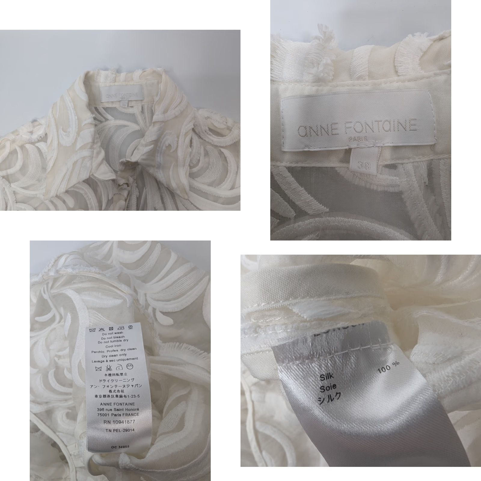 ANNE FONTAINE VINTAGE Anne Fontaine Paris Silk Sheer Ivory Collar Long Sleeve Blouse Shirt 38 Size XS / US 0-2 / IT 36-38 - 8 Thumbnail