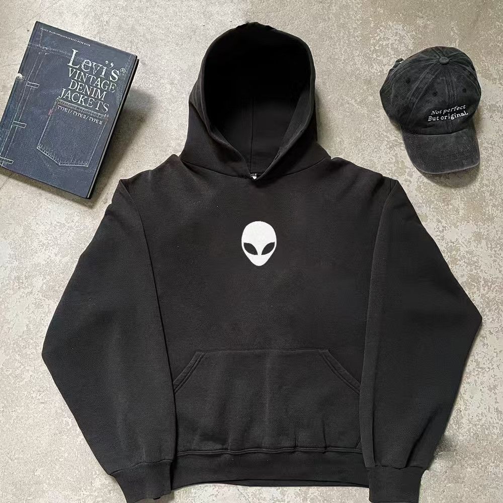 Japanese Brand × Vintage Black washed vintage alien print hoodie Size US L / EU 52-54 / 3 - 1 Thumbnail