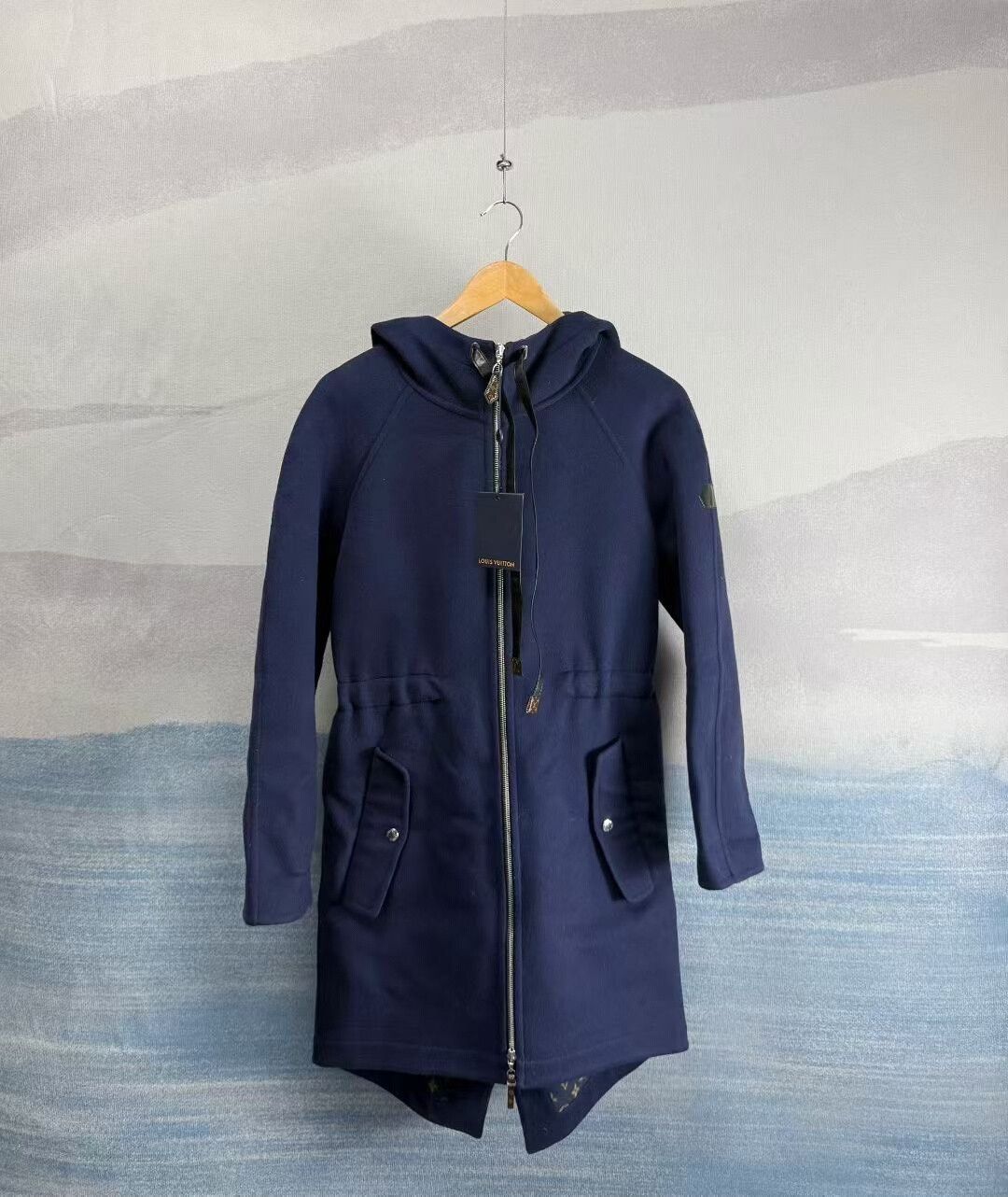 Louis Vuitton Deep Blue Wool Coat with Hood