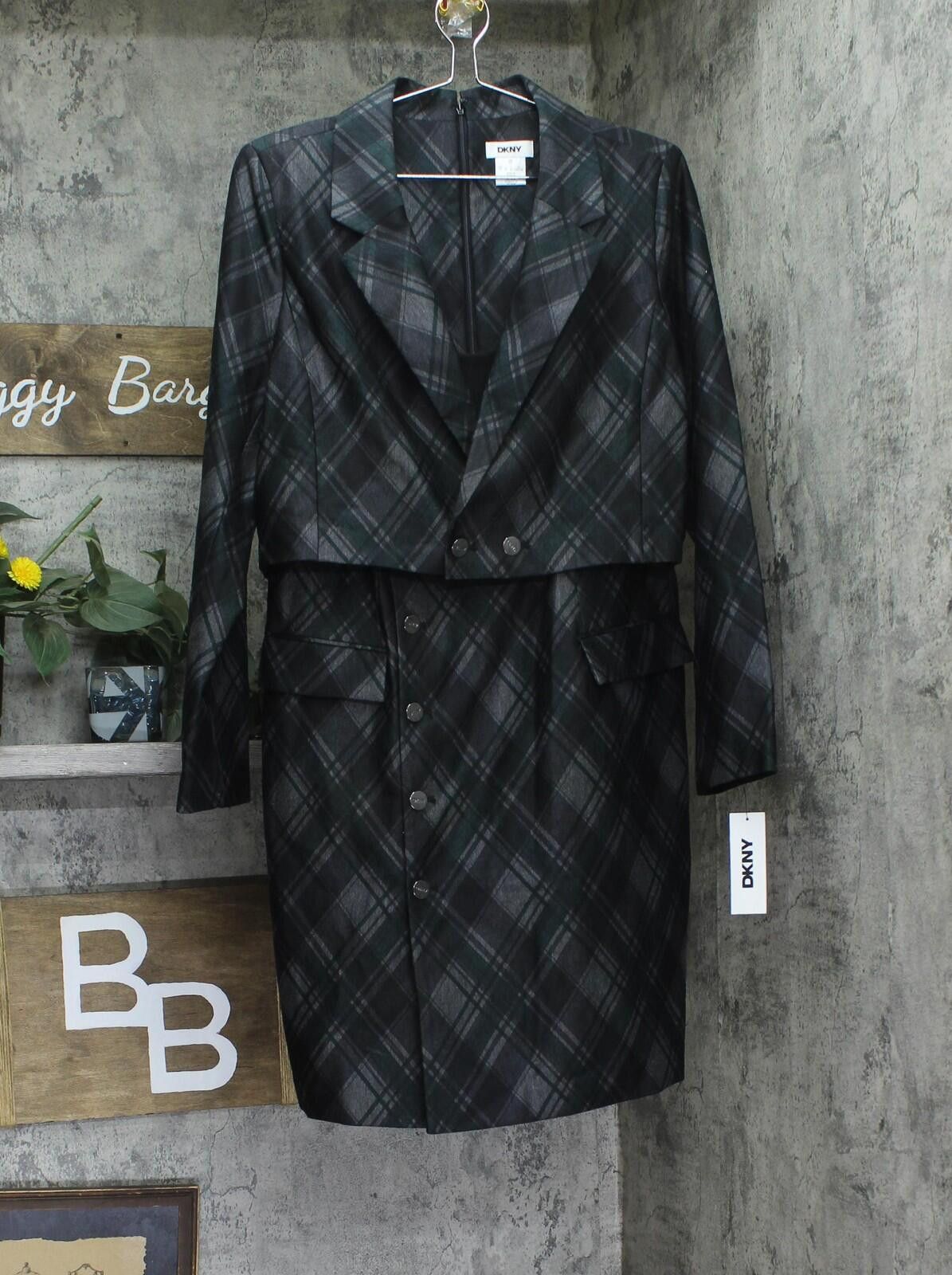 DKNY Nwt Dkny Long-sleeve Jacket Dress Pine Green / Multi 14 Size XL / US 12-14 / IT 48-50 - 1 Thumbnail
