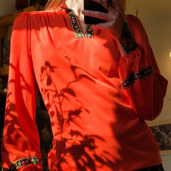 Vintage Vintage Irving Nadler puffy sleeve orange blouse 70s - S Size S / US 4 / IT 40 - 2 Thumbnail
