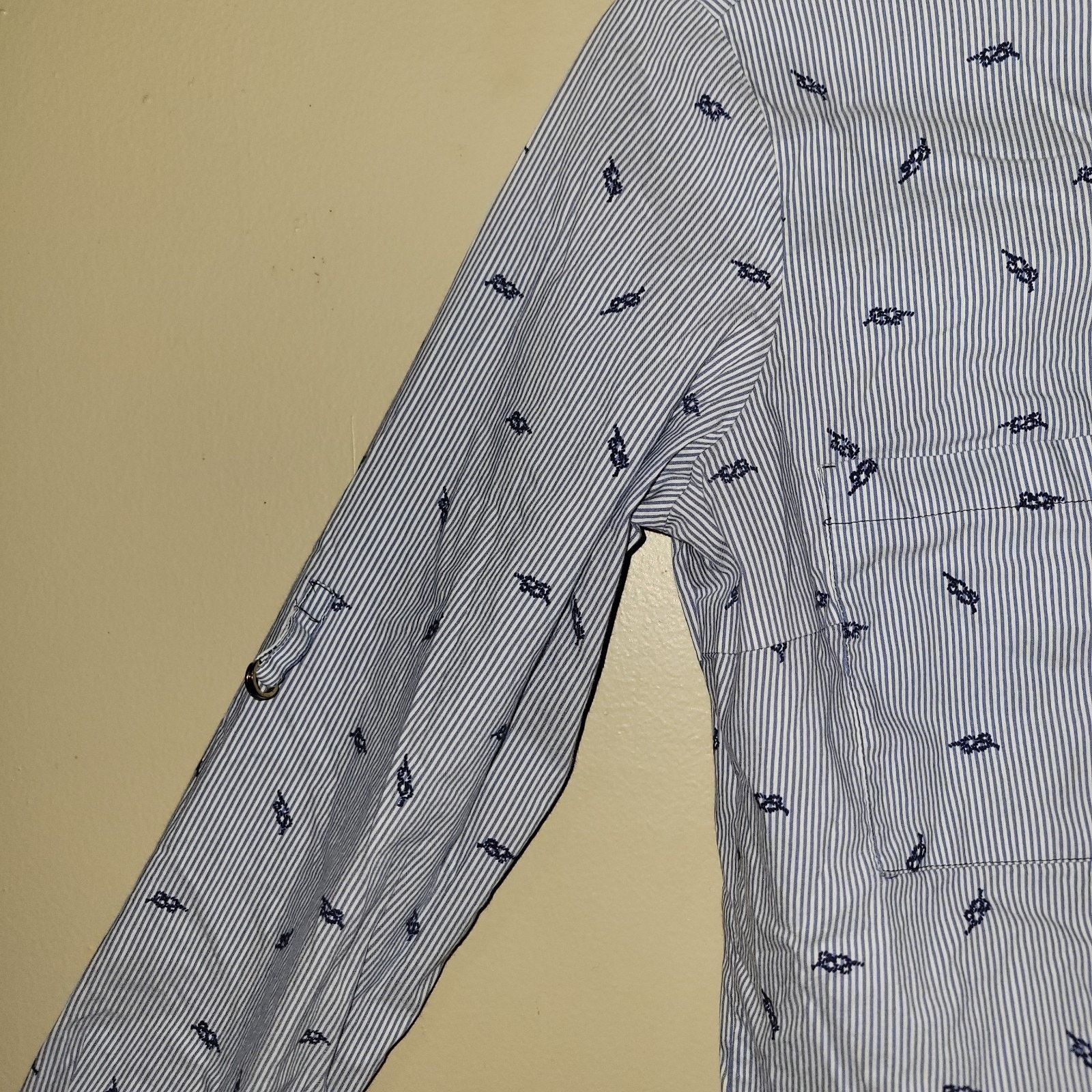 Zara ZARA Basic M Blue White Pinstriped Cotton Blend Shirt Boat Size M / US 6-8 / IT 42-44 - 2 Thumbnail