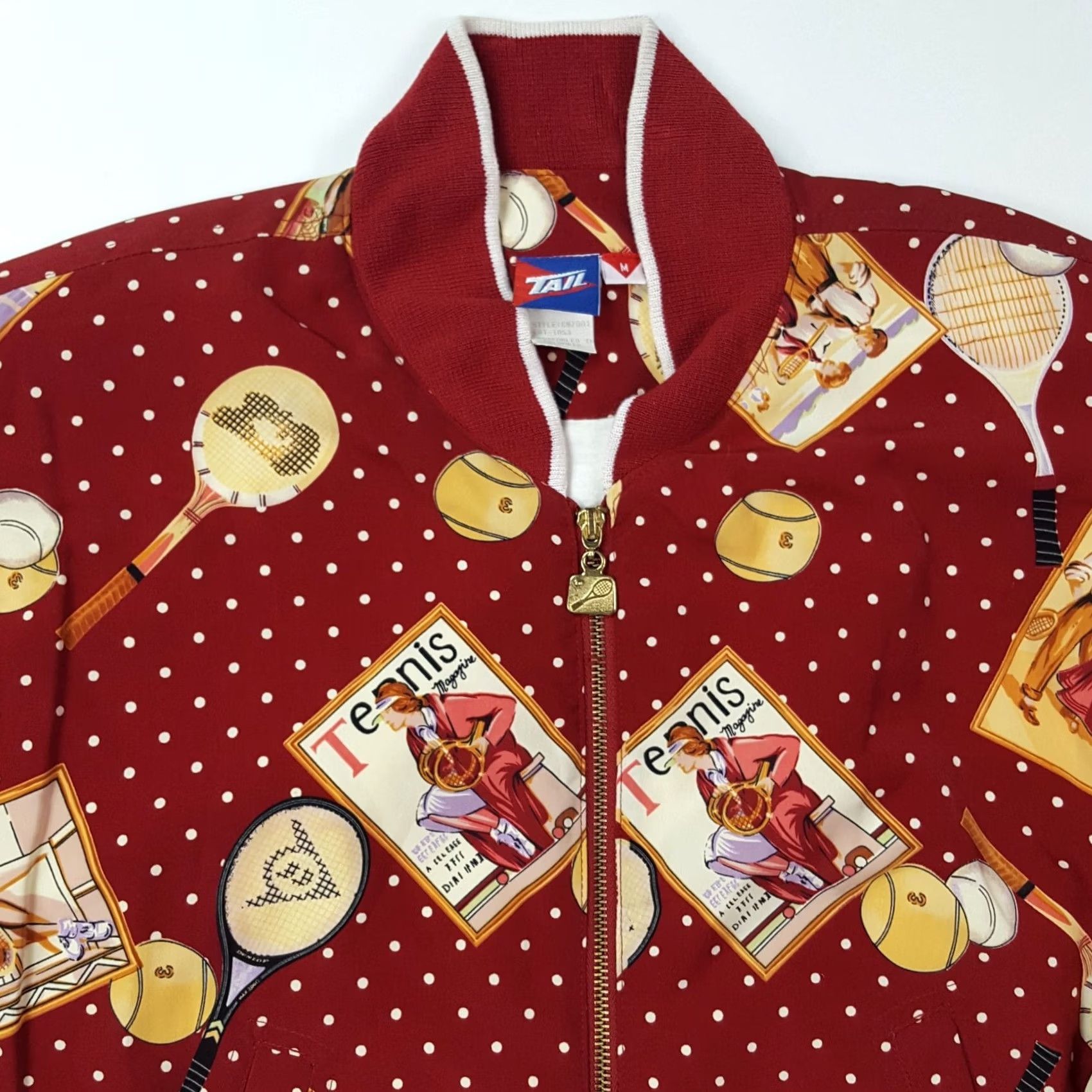 Vintage VINTAGE Tail Tennis Women's Medium Zip Up Bomber Windbreaker AOP Red Jacket Size M / US 6-8 / IT 42-44 - 2 Thumbnail