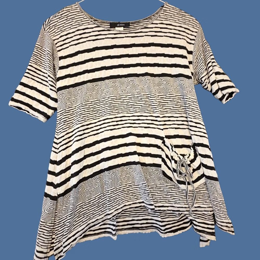 Vintage Ali Miles Blouse Womens XL White Black Striped Short Sleeve Tunic Top Asym Hem Size XL / US 12-14 / IT 48-50 - 1 Thumbnail